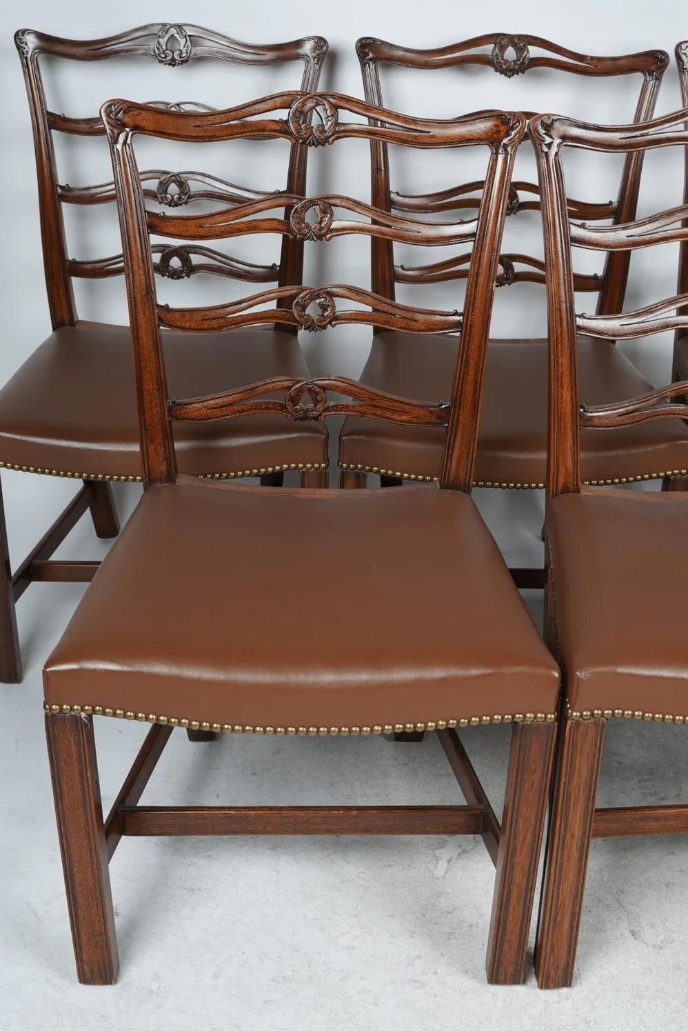 AF2-101: ANTIQUE SET OF TEN EARLY 19TH C CHIPPENDALE STYLE MAHOGANY DINING CHAIRS