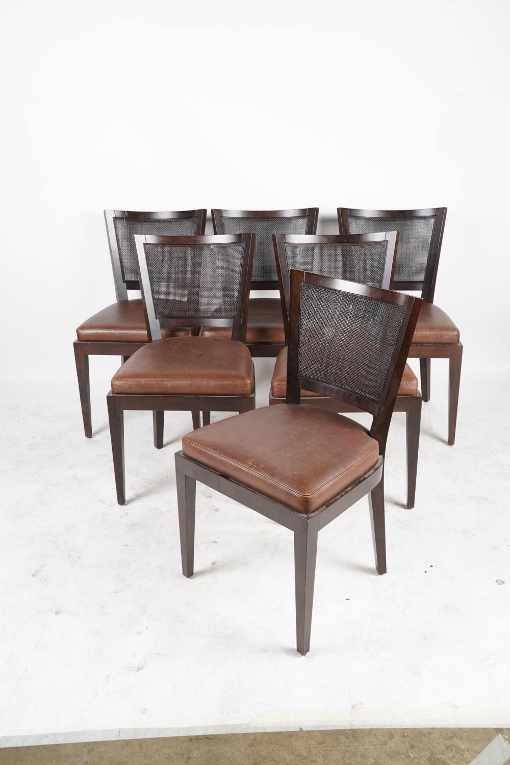 AF2-154: Vintage Set of Six Promemoria Caffe Caned Leather Dining Chairs Contemporary Italian C 2000