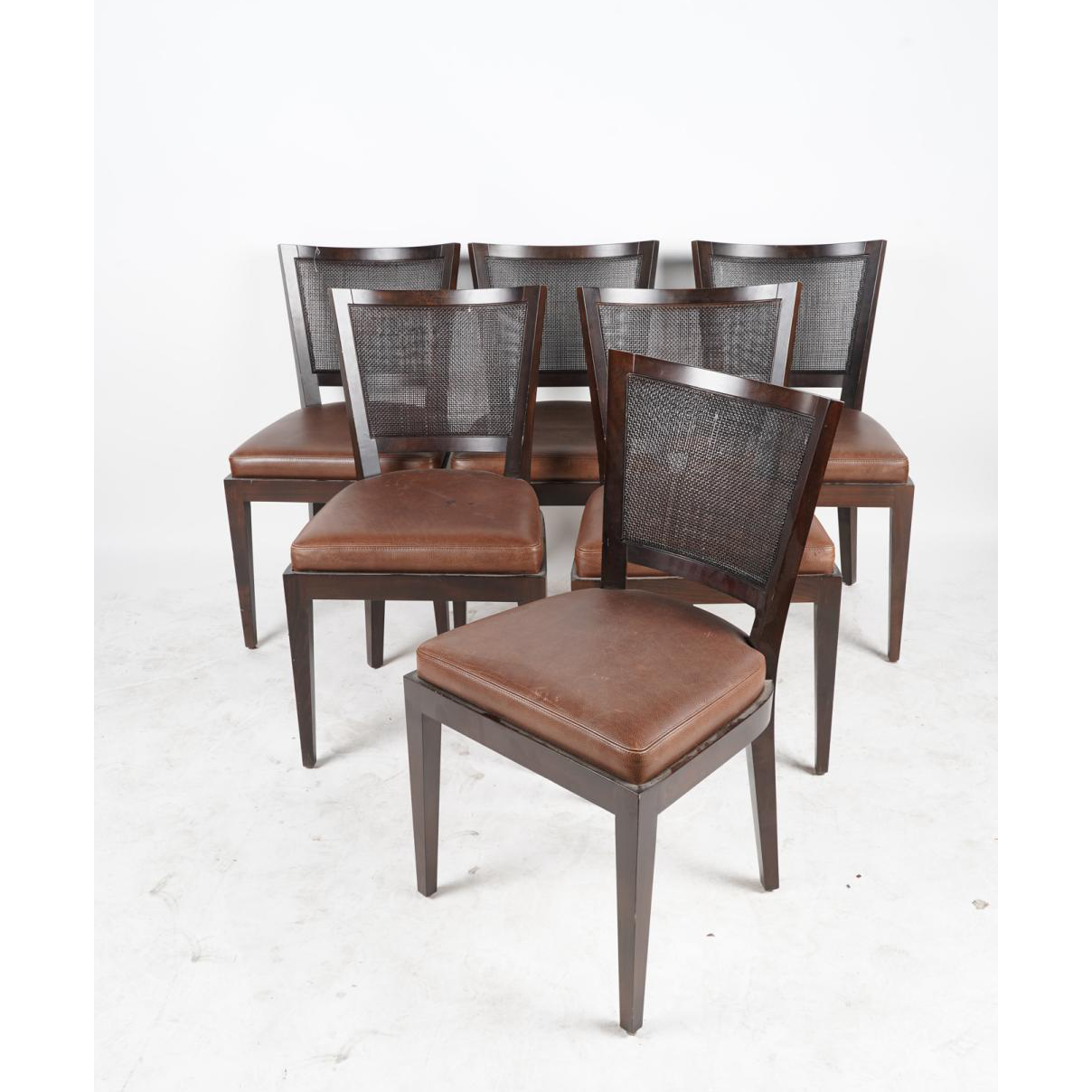 AF2-154: Vintage Set of Six Promemoria Caffe Caned Leather Dining Chairs Contemporary Italian C 2000