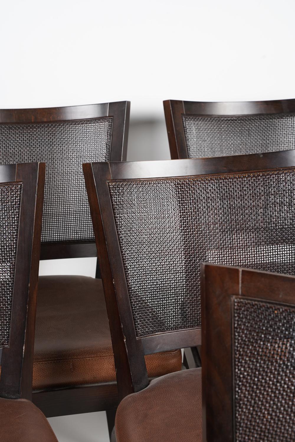 AF2-154: Vintage Set of Six Promemoria Caffe Caned Leather Dining Chairs Contemporary Italian C 2000