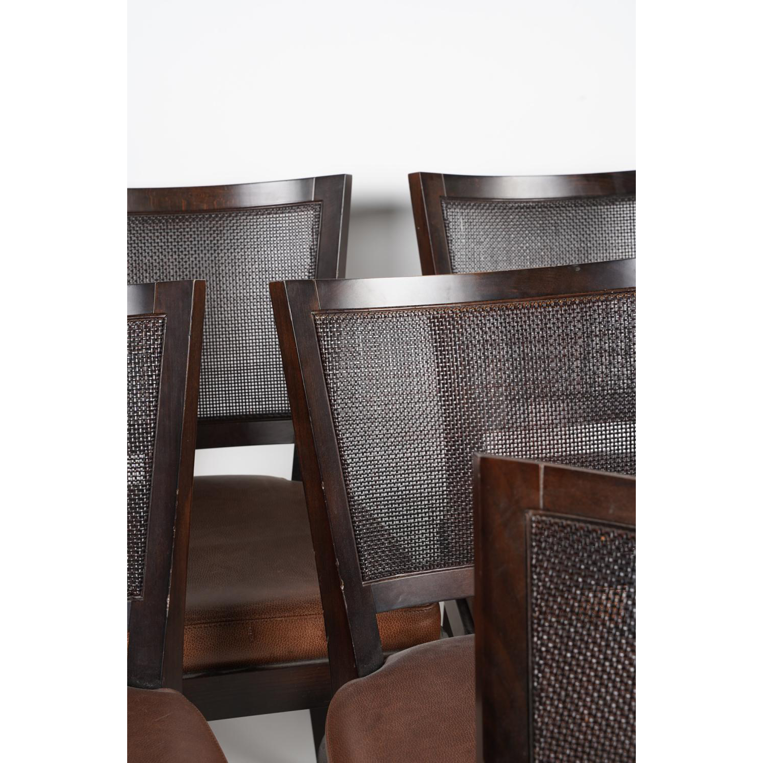 AF2-154: Vintage Set of Six Promemoria Caffe Caned Leather Dining Chairs Contemporary Italian C 2000