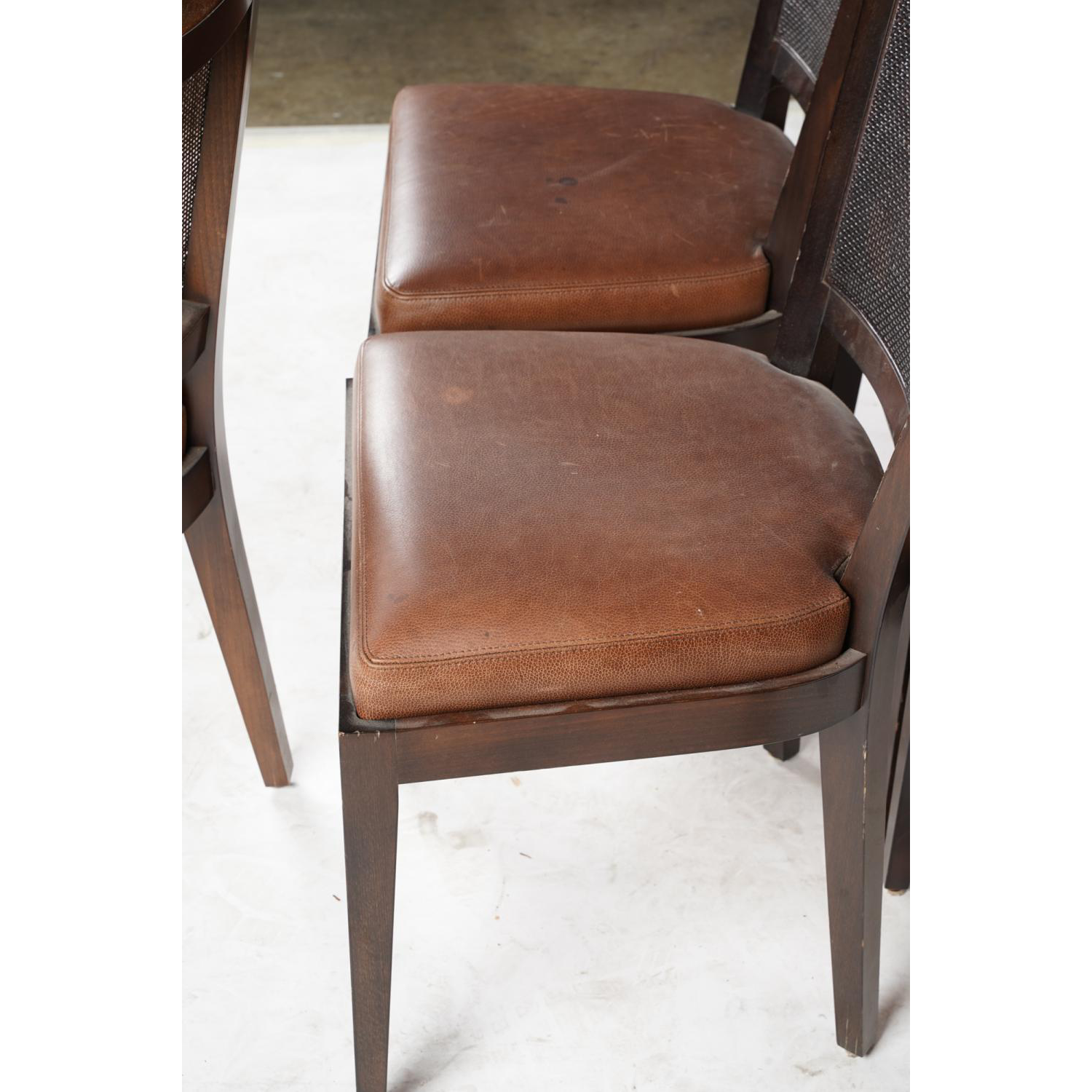 AF2-154: Vintage Set of Six Promemoria Caffe Caned Leather Dining Chairs Contemporary Italian C 2000