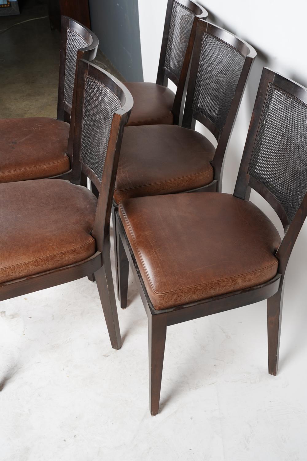 AF2-154: Vintage Set of Six Promemoria Caffe Caned Leather Dining Chairs Contemporary Italian C 2000