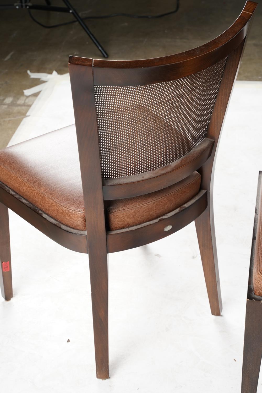 AF2-154: Vintage Set of Six Promemoria Caffe Caned Leather Dining Chairs Contemporary Italian C 2000