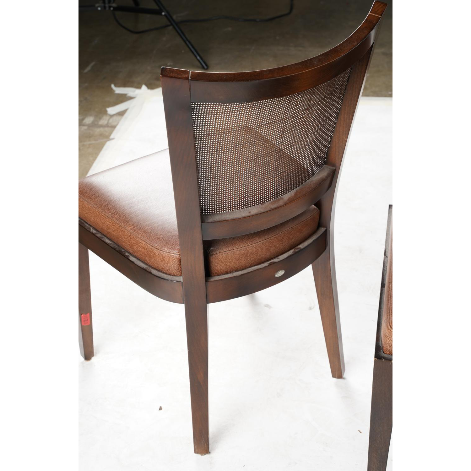 AF2-154: Vintage Set of Six Promemoria Caffe Caned Leather Dining Chairs Contemporary Italian C 2000