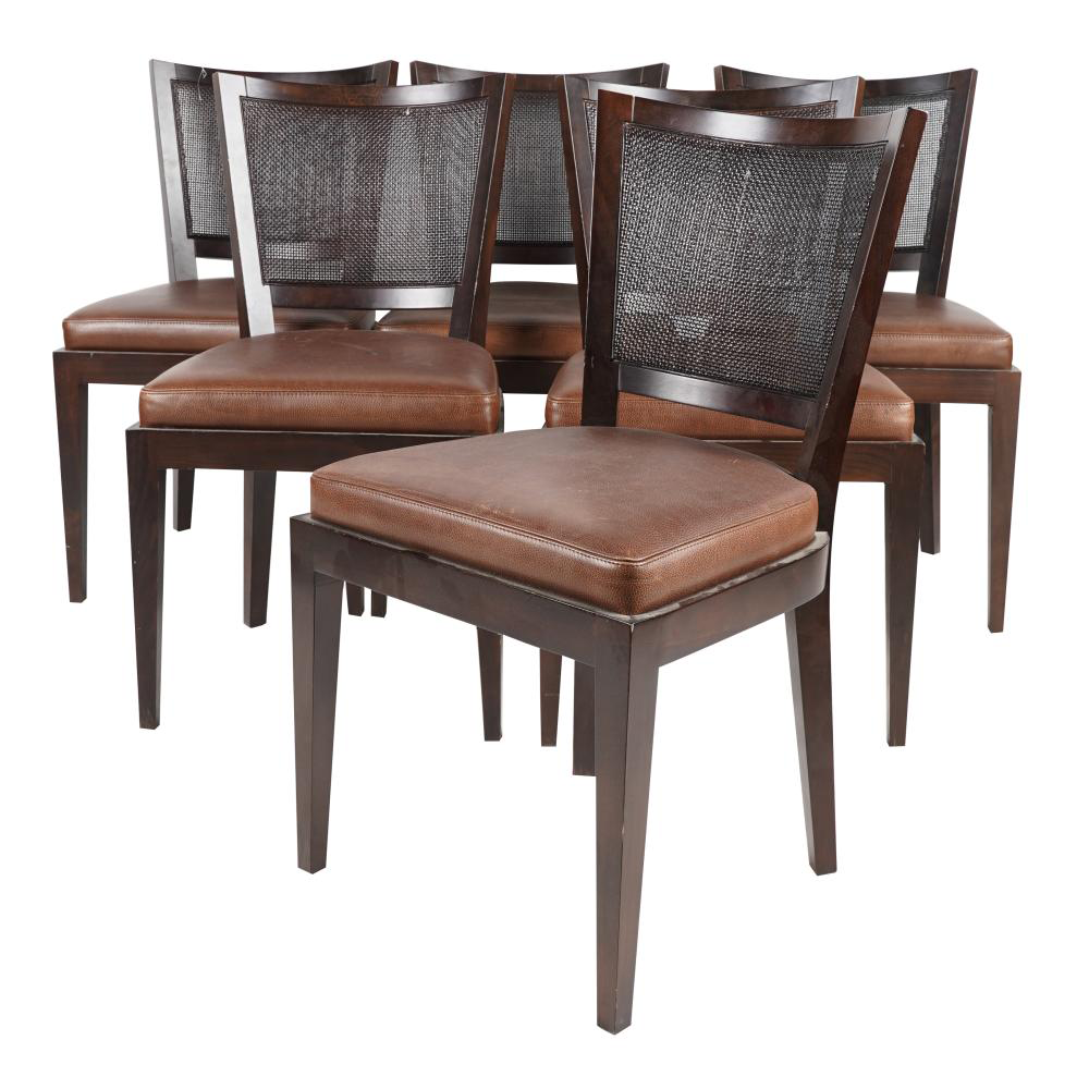 AF2-154: Vintage Set of Six Promemoria Caffe Caned Leather Dining Chairs Contemporary Italian C 2000