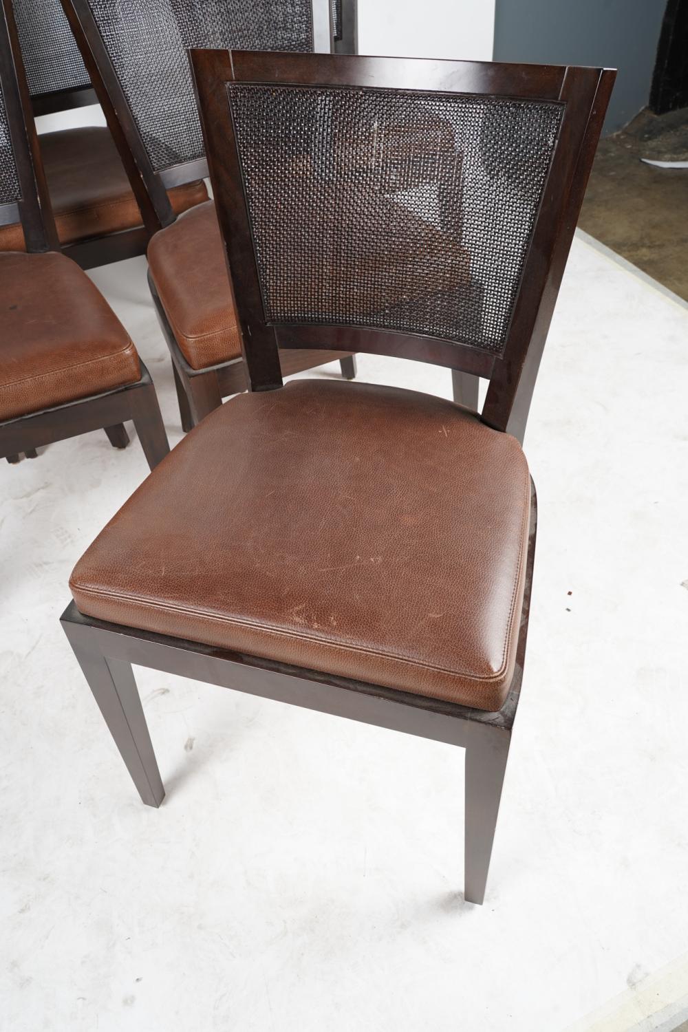 AF2-154: Vintage Set of Six Promemoria Caffe Caned Leather Dining Chairs Contemporary Italian C 2000