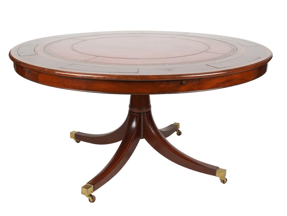 AF1-032:  LATE 20TH C REGENCY STYLE MAHOGANY POKER / GAME TABLE FOR 6