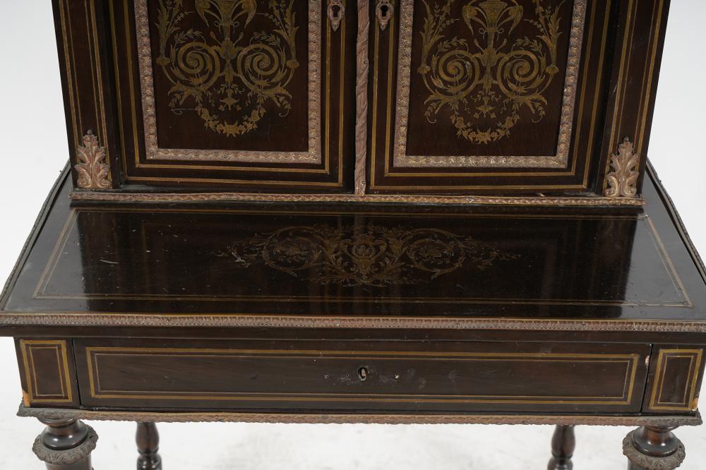 AF5-013: ANTIQUE EARLY 19TH C FRENCH EMPIRE (NAPOLEONIC) BRASS INLAID BONHEUR DU JOUR