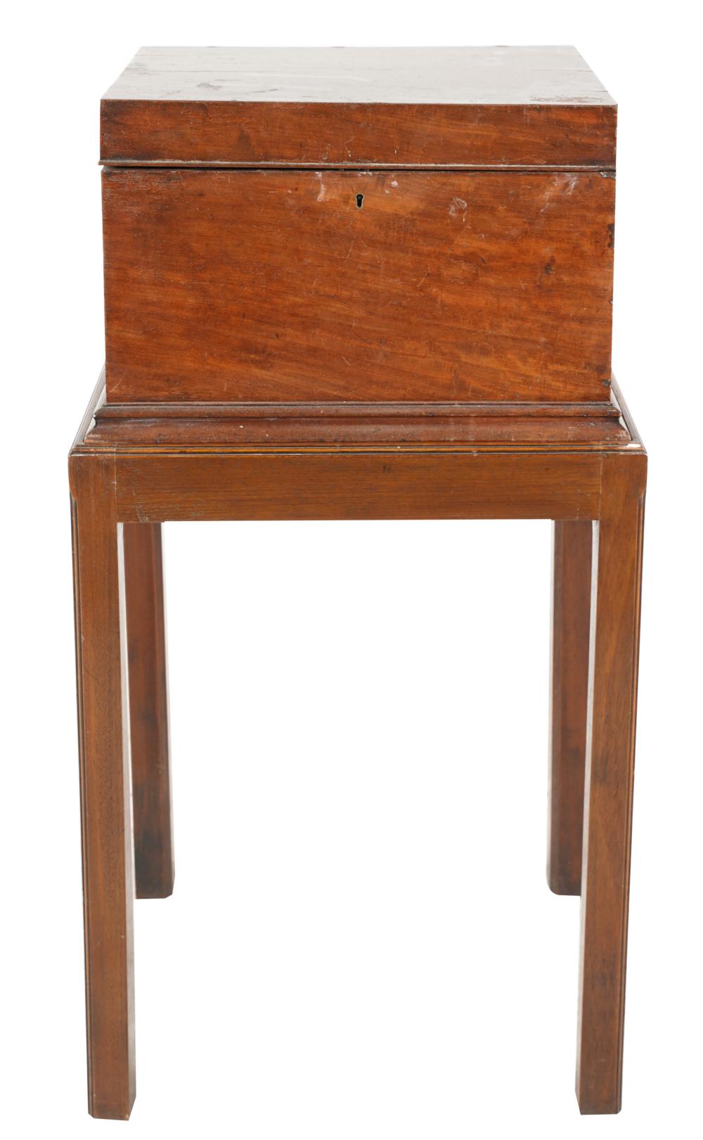 AF3-020: ANTIQUE LATE 18TH CENTURY ENGLISH GEORGIAN MAHOGANY TANTALUS ON STAND