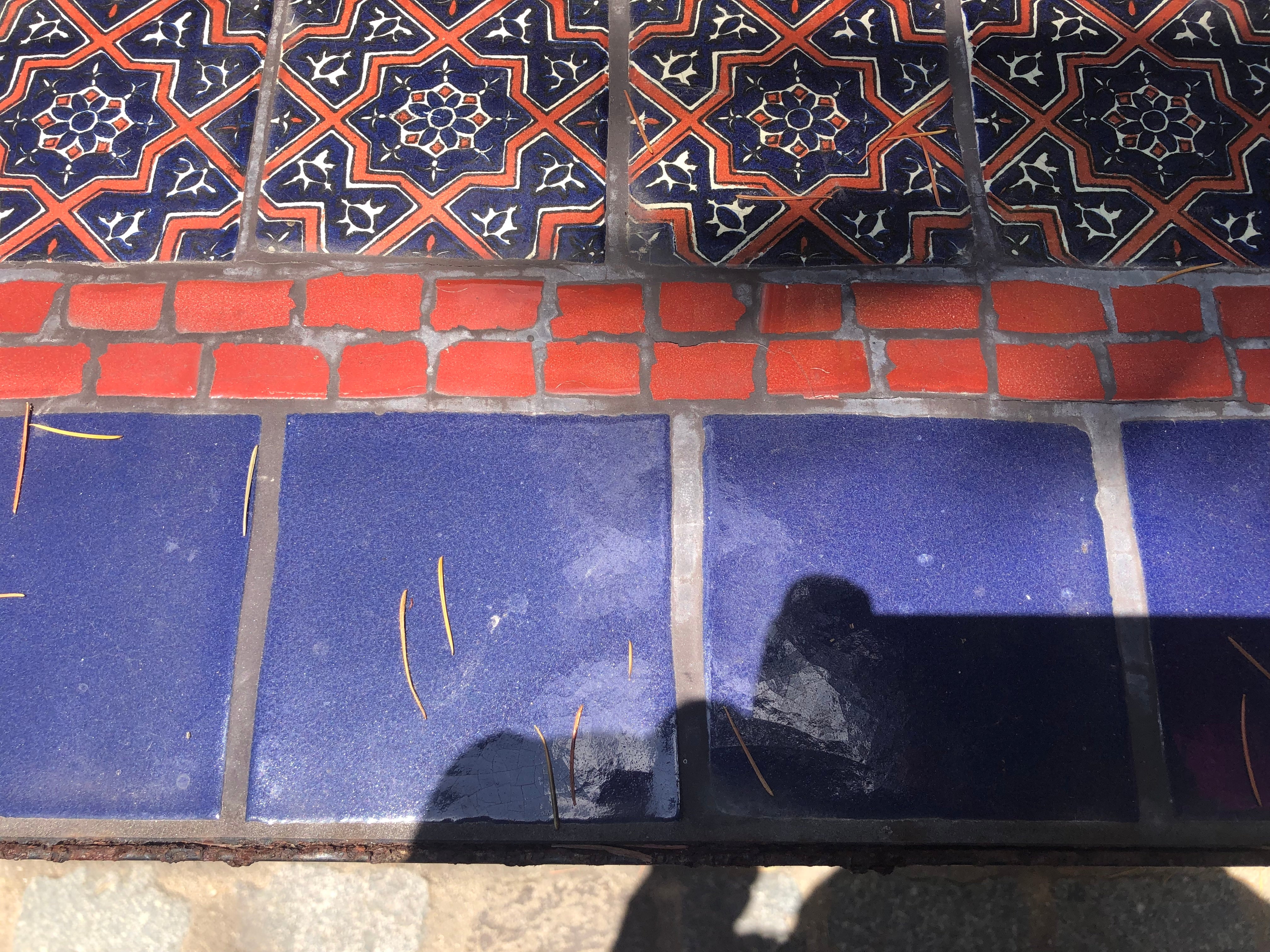 AF1-374:  Antique Late 20th Century Iron & Tile Dining Tile Featuring Hand Made Tunisian Tiles