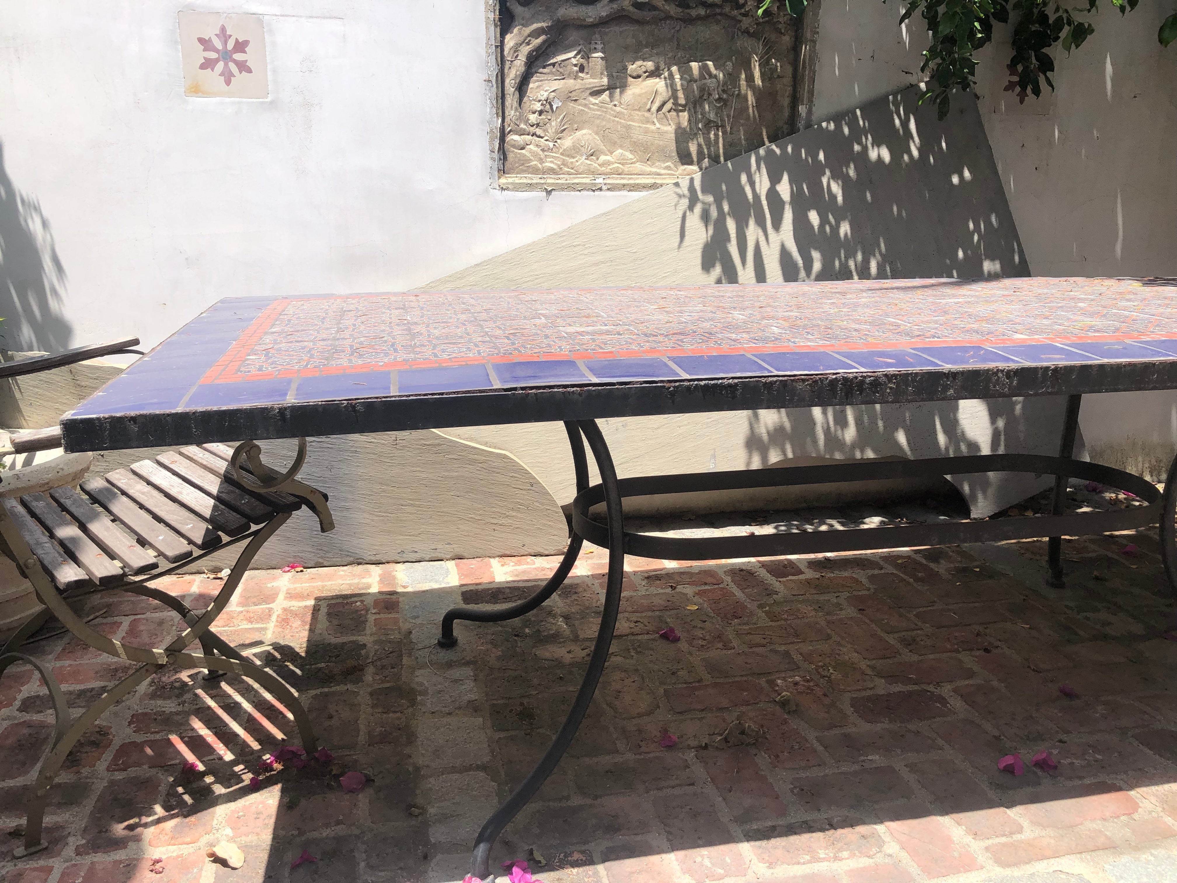 AF1-374:  Antique Late 20th Century Iron & Tile Dining Tile Featuring Hand Made Tunisian Tiles