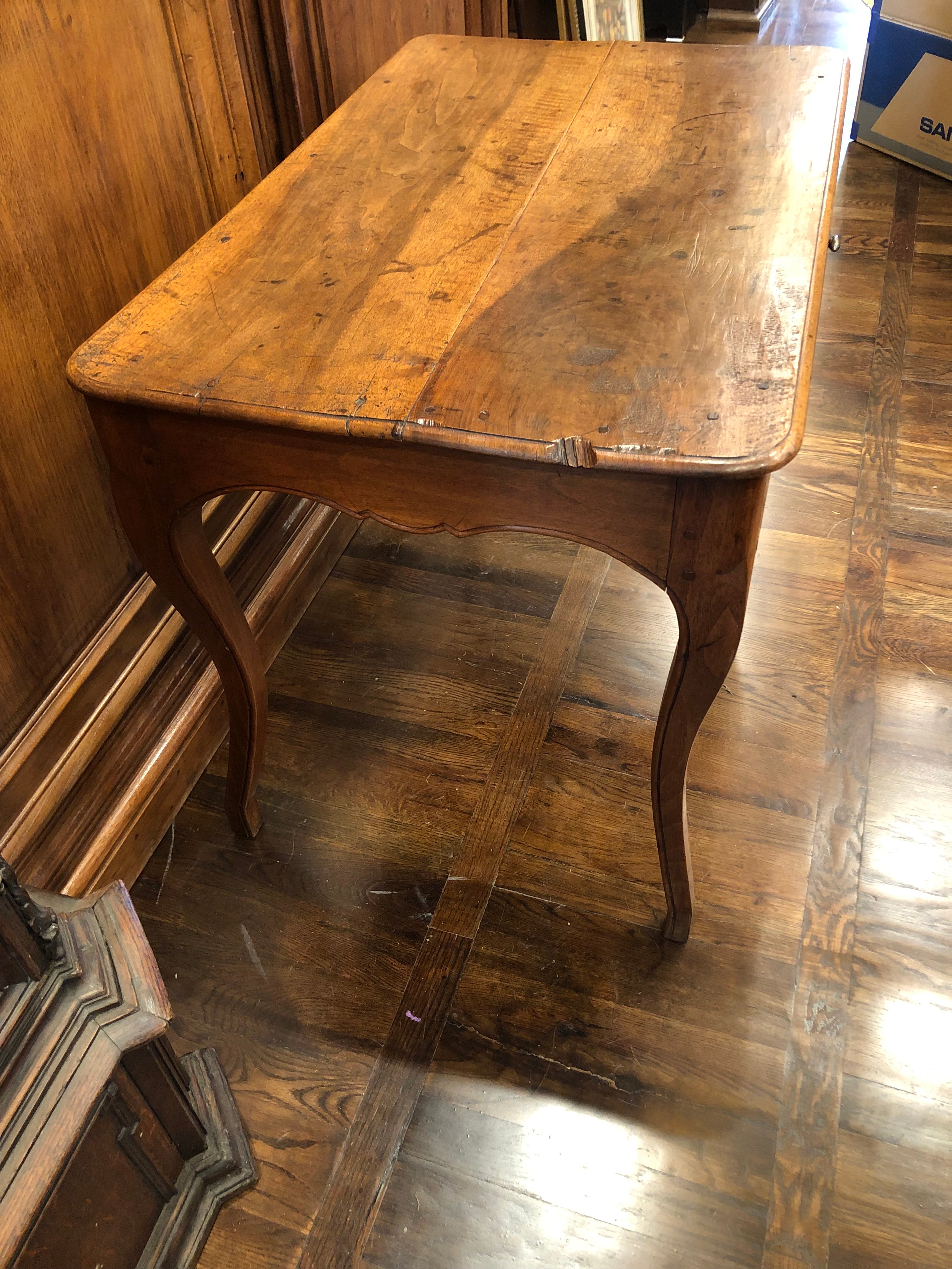 AF1-349: Antique Early 19th Century French Provincial Fruitwood Writing Table / Desk w/ Center Drawer