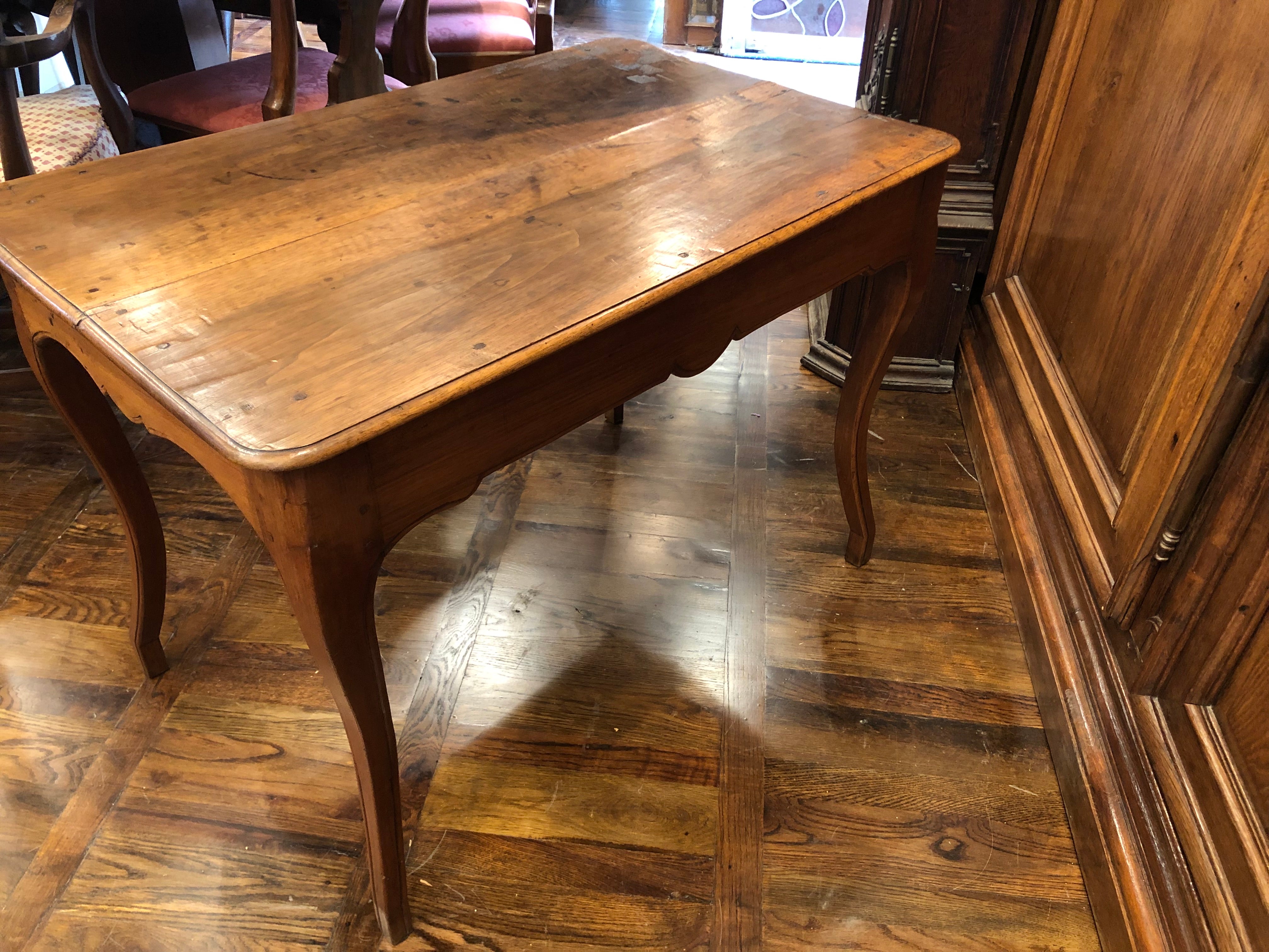 AF1-349: Antique Early 19th Century French Provincial Fruitwood Writing Table / Desk w/ Center Drawer