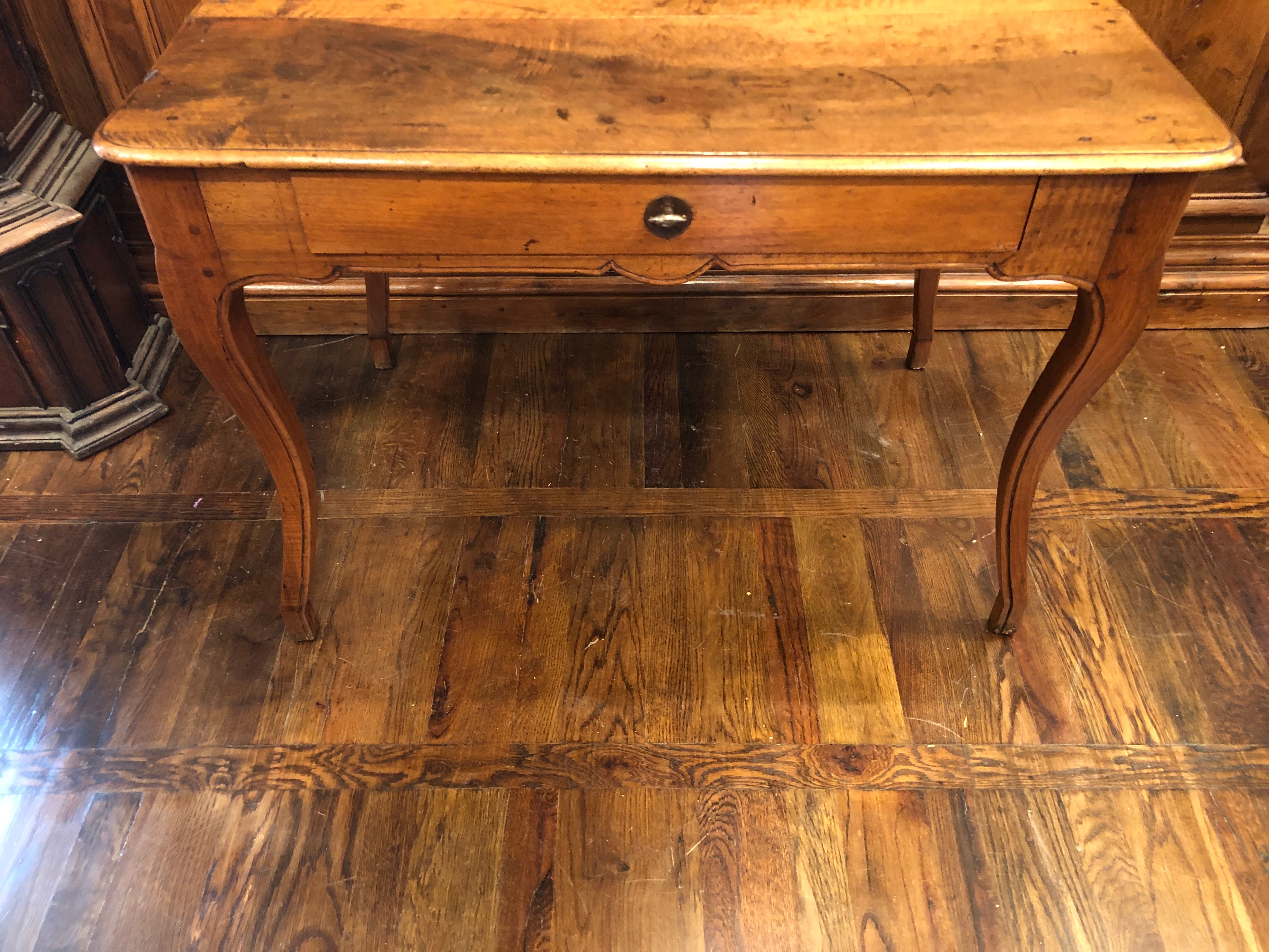 AF1-349: Antique Early 19th Century French Provincial Fruitwood Writing Table / Desk w/ Center Drawer