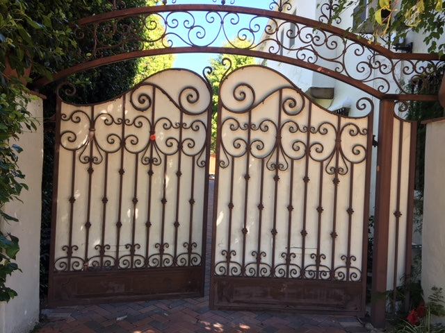 AA11-002: Pair C. 1920's Spanish Hand Forged Wrought Iron Driveway Gates