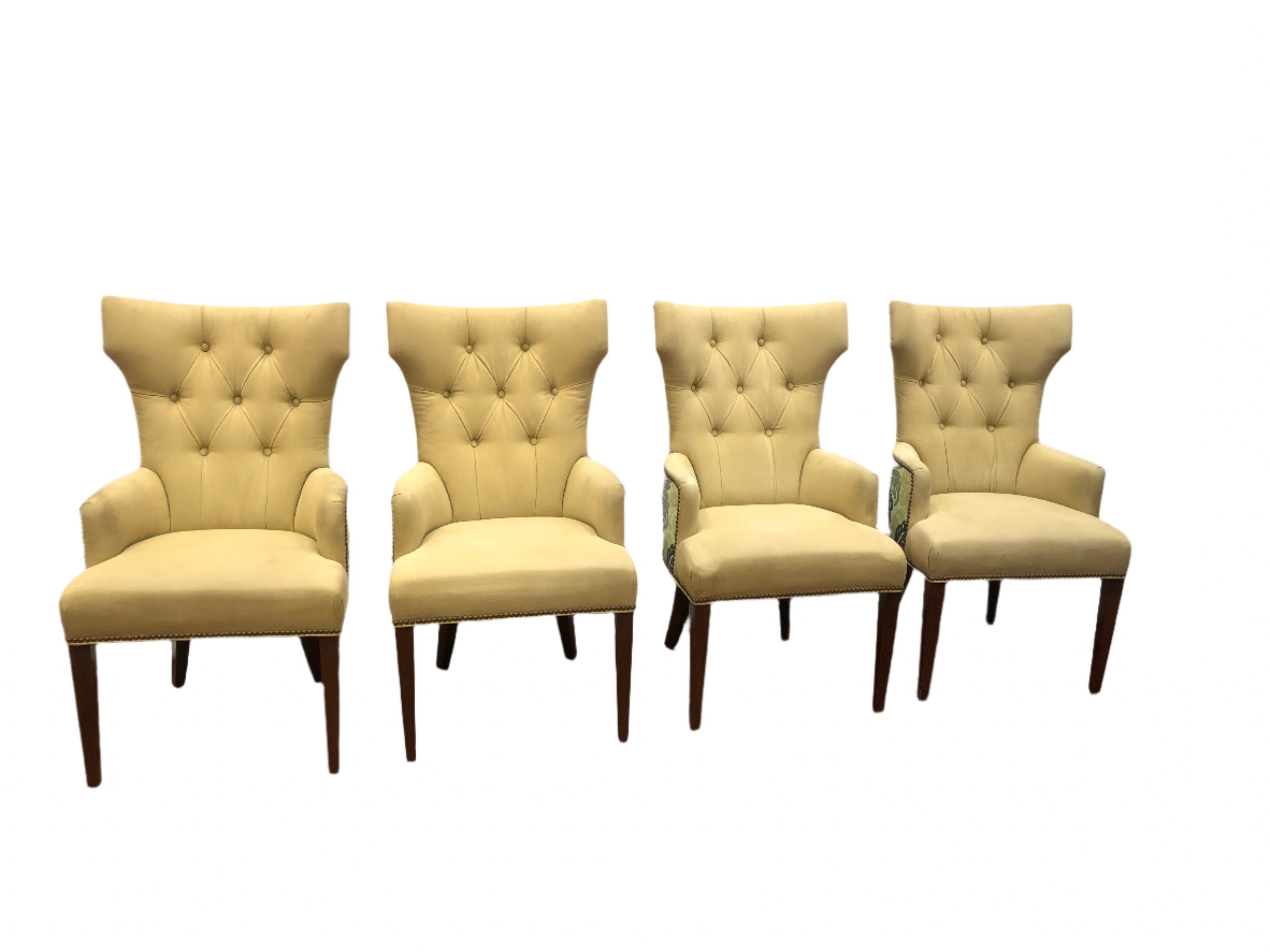 AF2-065: Pair of Grace Home Upholstered Wing Chair Dining Chairs - Late 20th Century