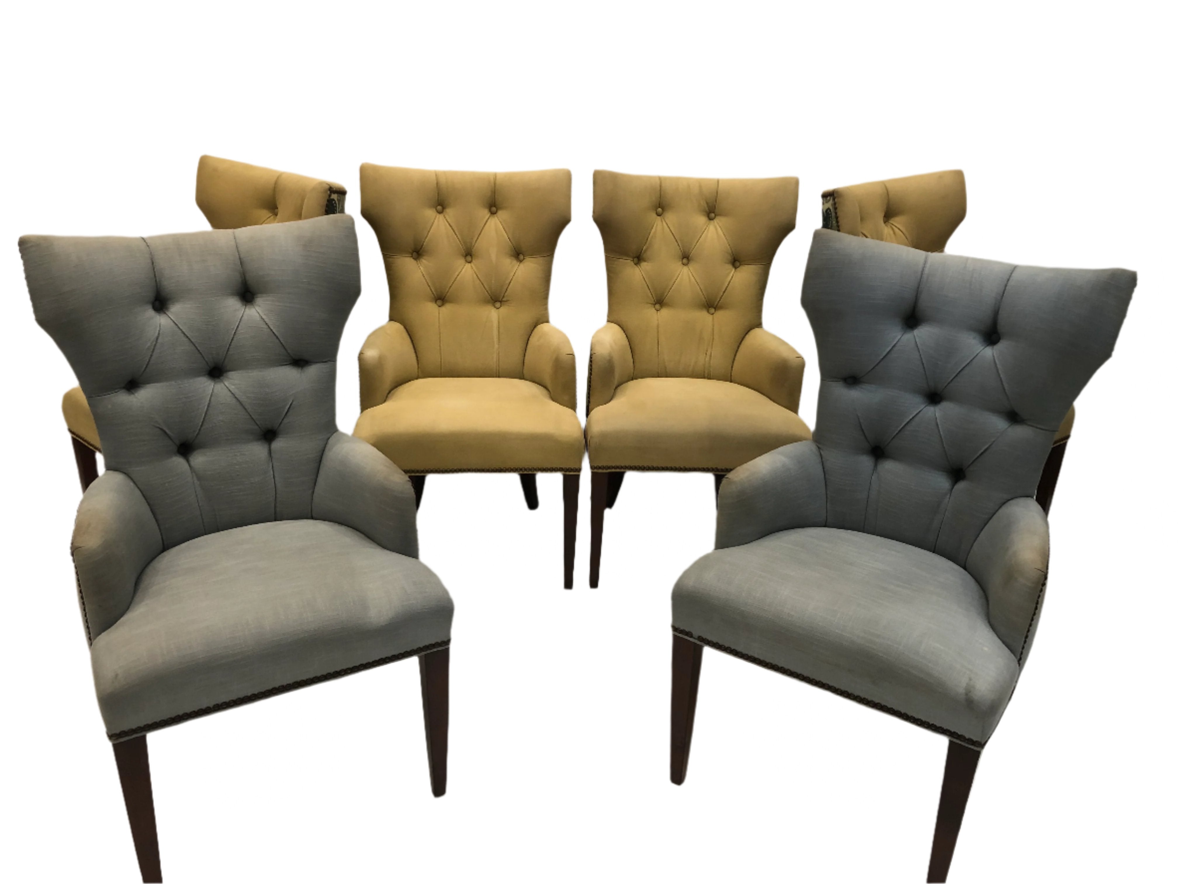 AF2-065: Pair of Grace Home Upholstered Wing Chair Dining Chairs - Late 20th Century