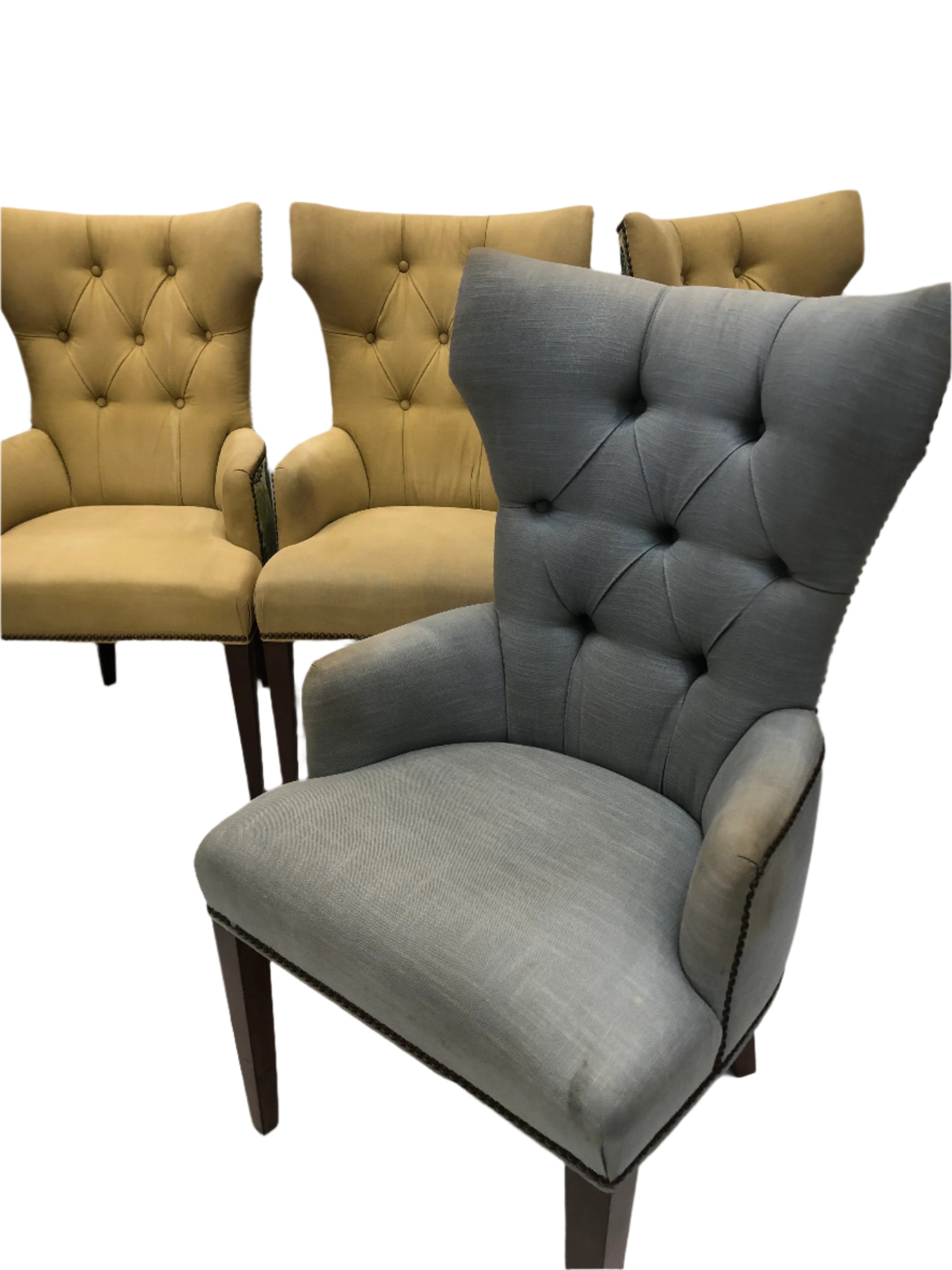 AF2-065: Pair of Grace Home Upholstered Wing Chair Dining Chairs - Late 20th Century