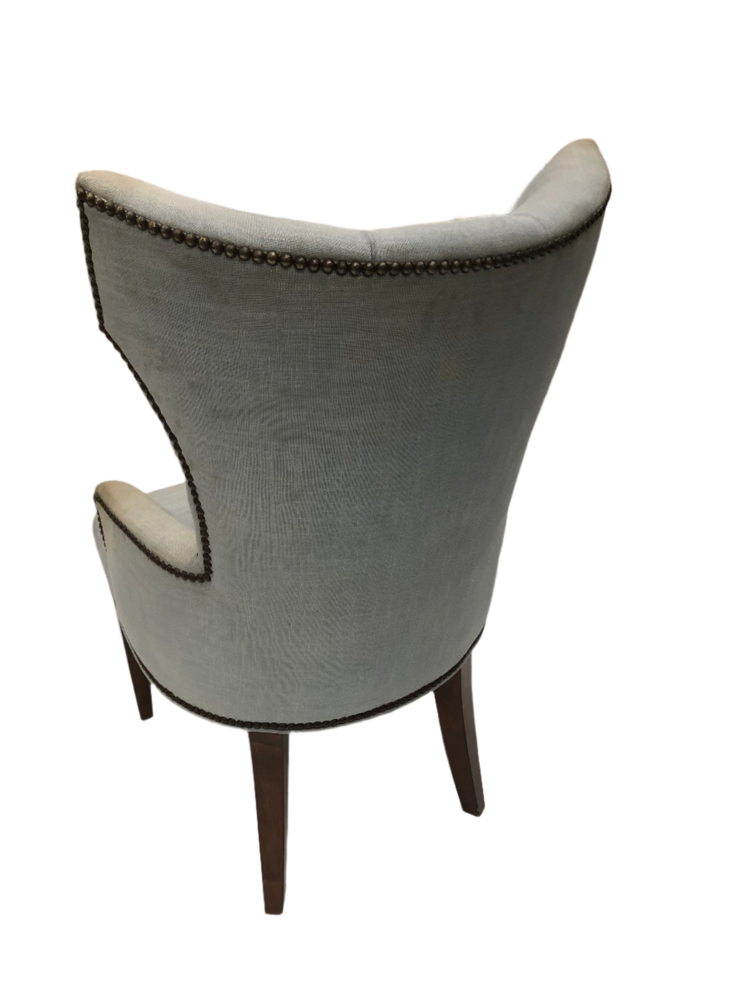 AF2-065: Pair of Grace Home Upholstered Wing Chair Dining Chairs - Late 20th Century