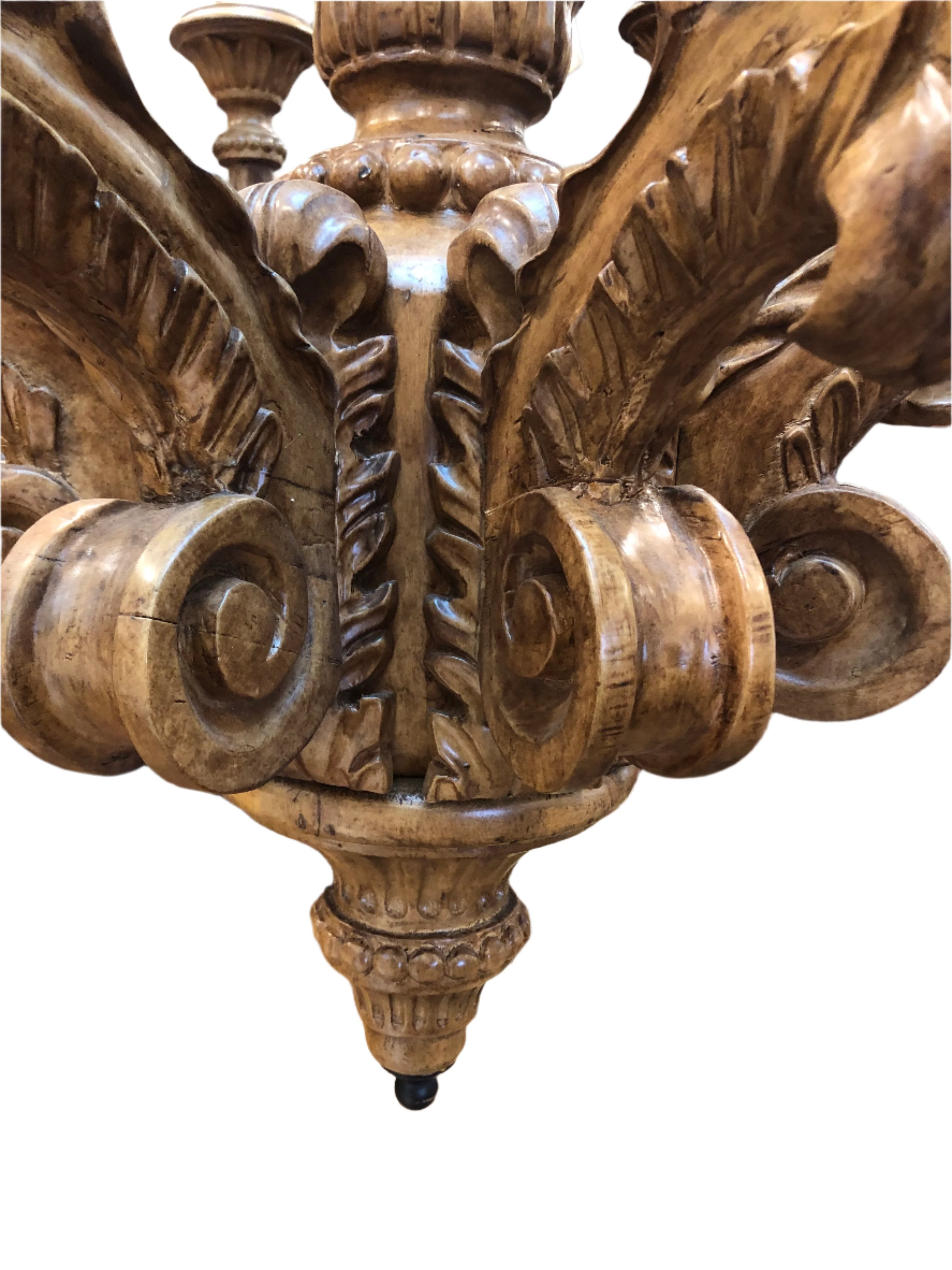 AL1-066:  Late 20th C Carved Wood 12 Light French Provincial Style Chandelier From the Larry Flynt Estate