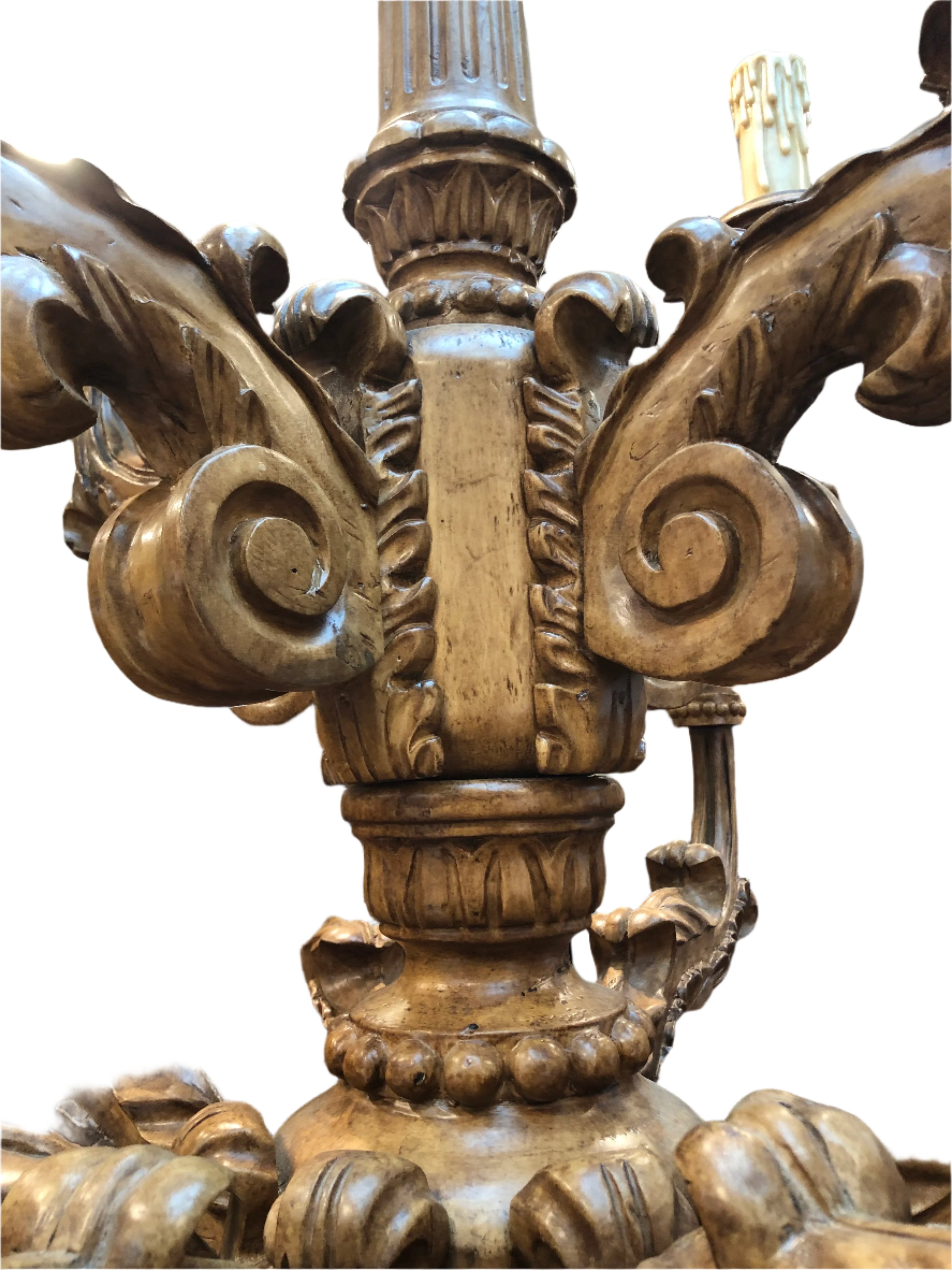 AL1-066:  Late 20th C Carved Wood 12 Light French Provincial Style Chandelier From the Larry Flynt Estate