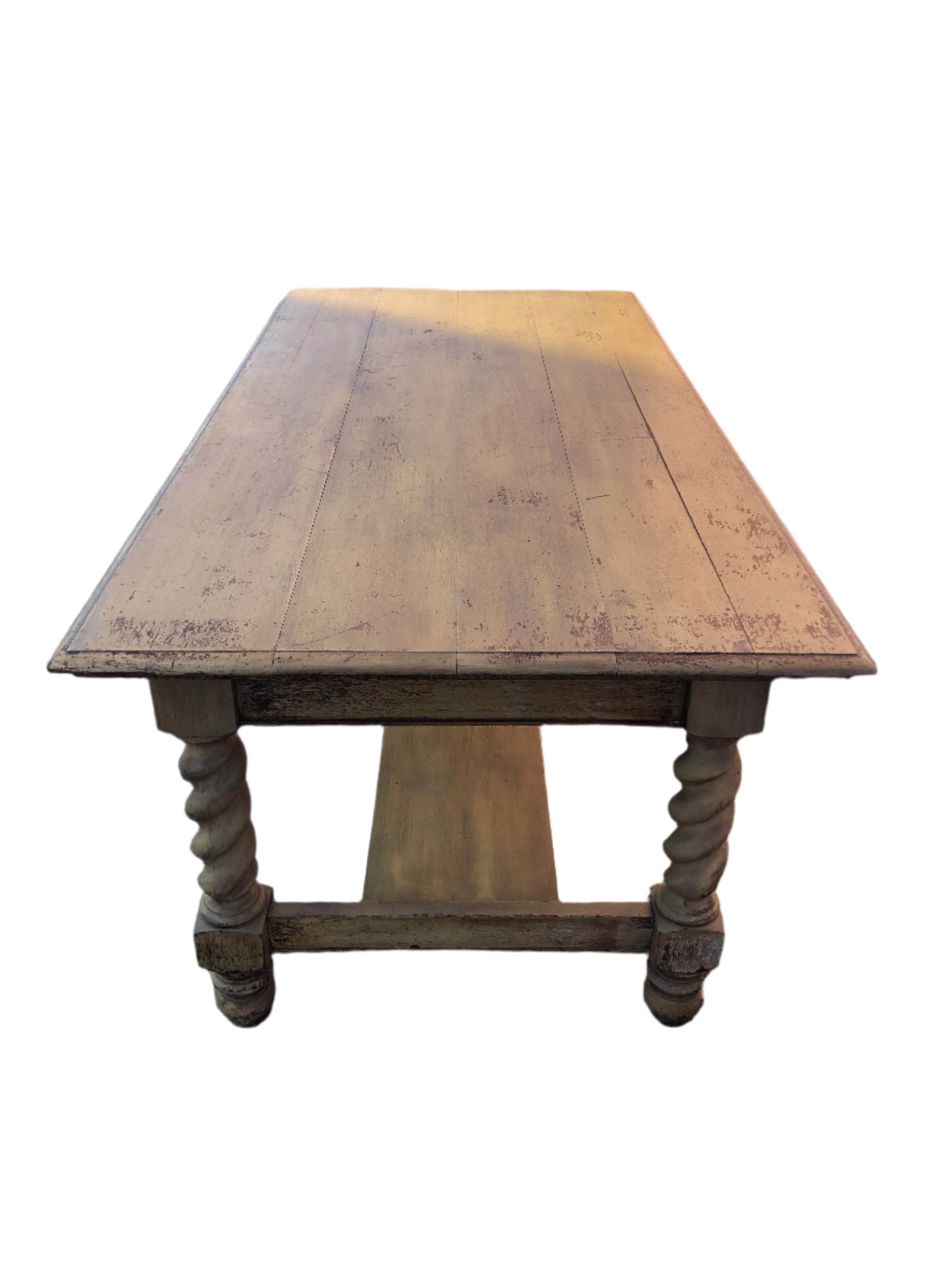 Antique Barley Twist Walnut Library Table With Old Paint Finish | Work of Man