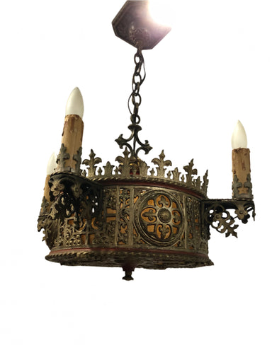 1920's  Beaux Arts Spanish Gothic Chandelier by Lion Elec | Work of Man