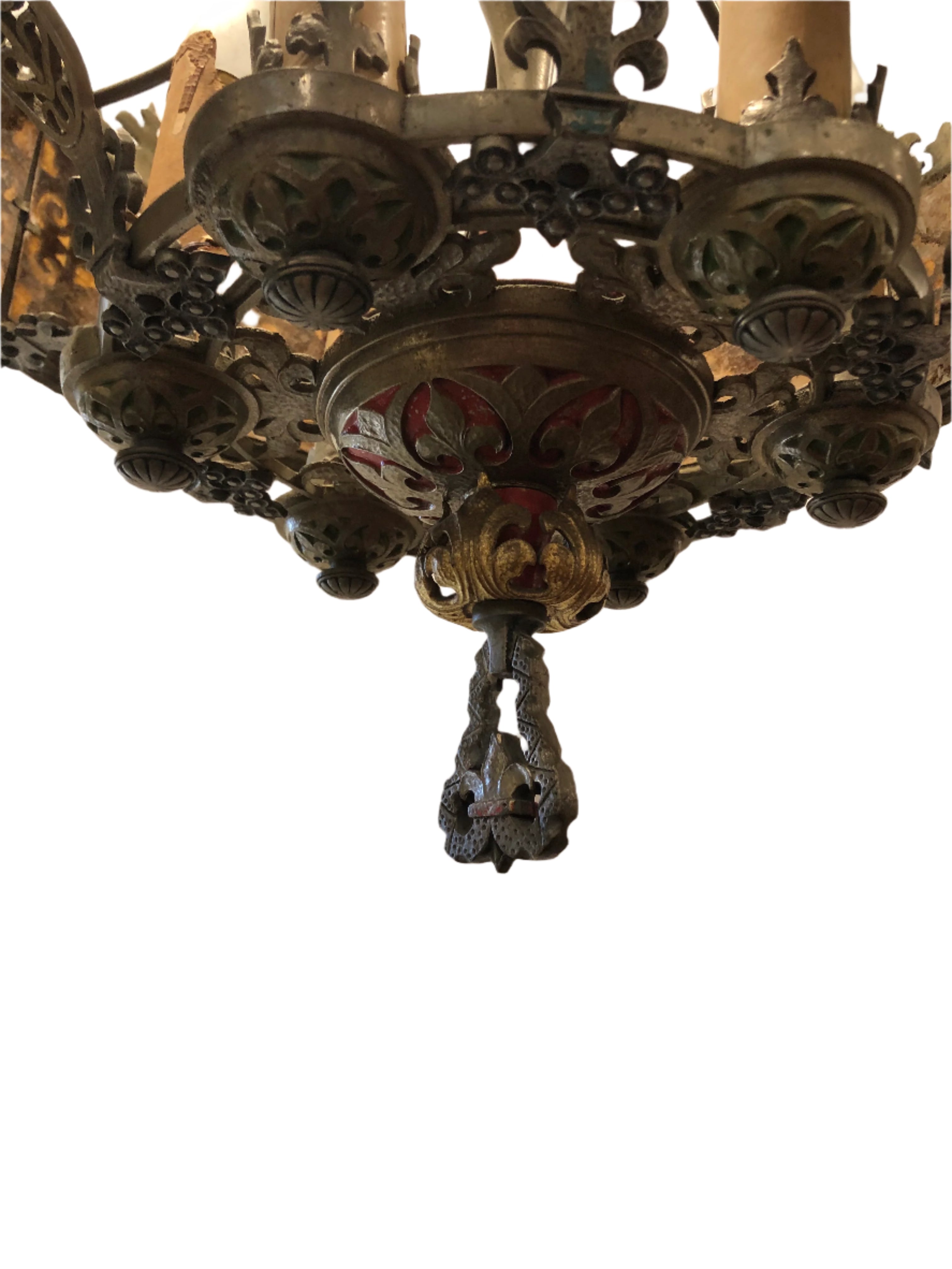 1920's  Beaux Arts Spanish Gothic Chandelier Lion  | Work of Man