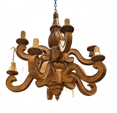 Late 20th C Carved Wood 10 Light French Provincial Style Chandelier | Work of Man