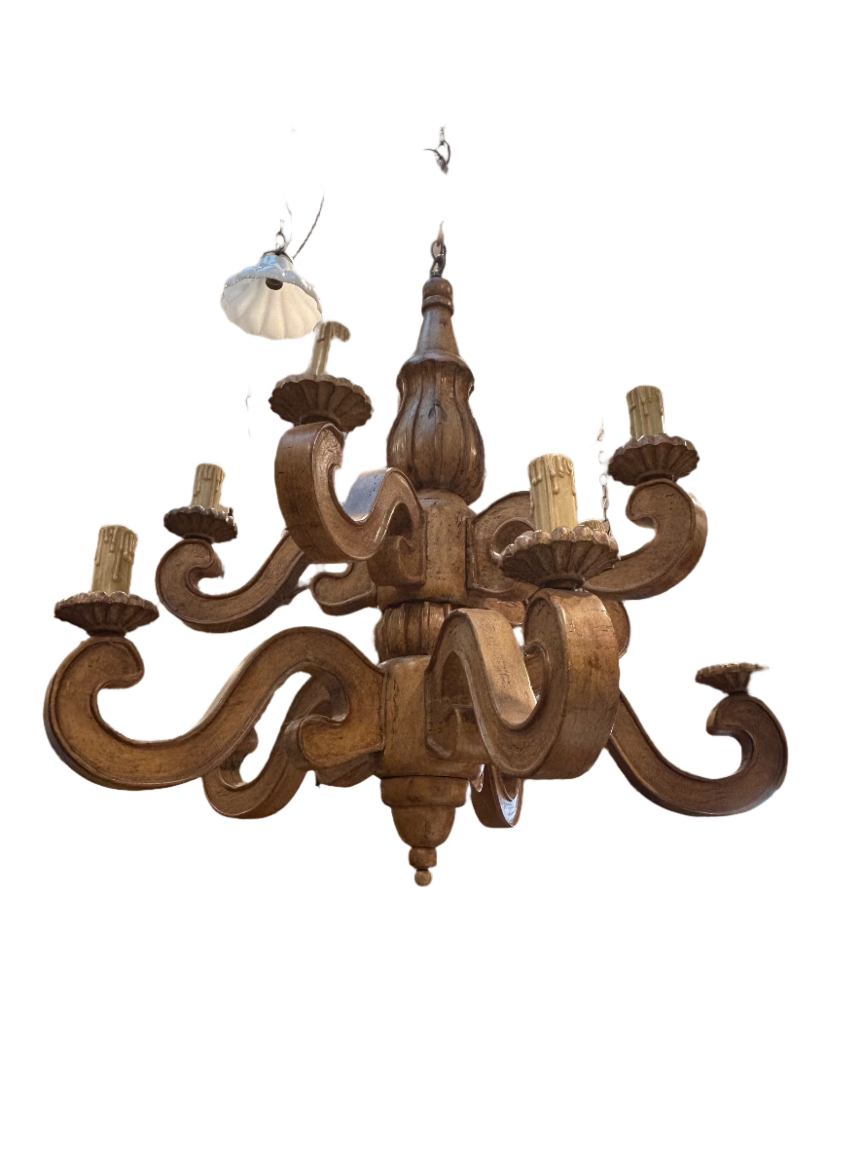 Late 20th C Carved Wood 10 Light French Provincial Style Chandelier | Work of Man