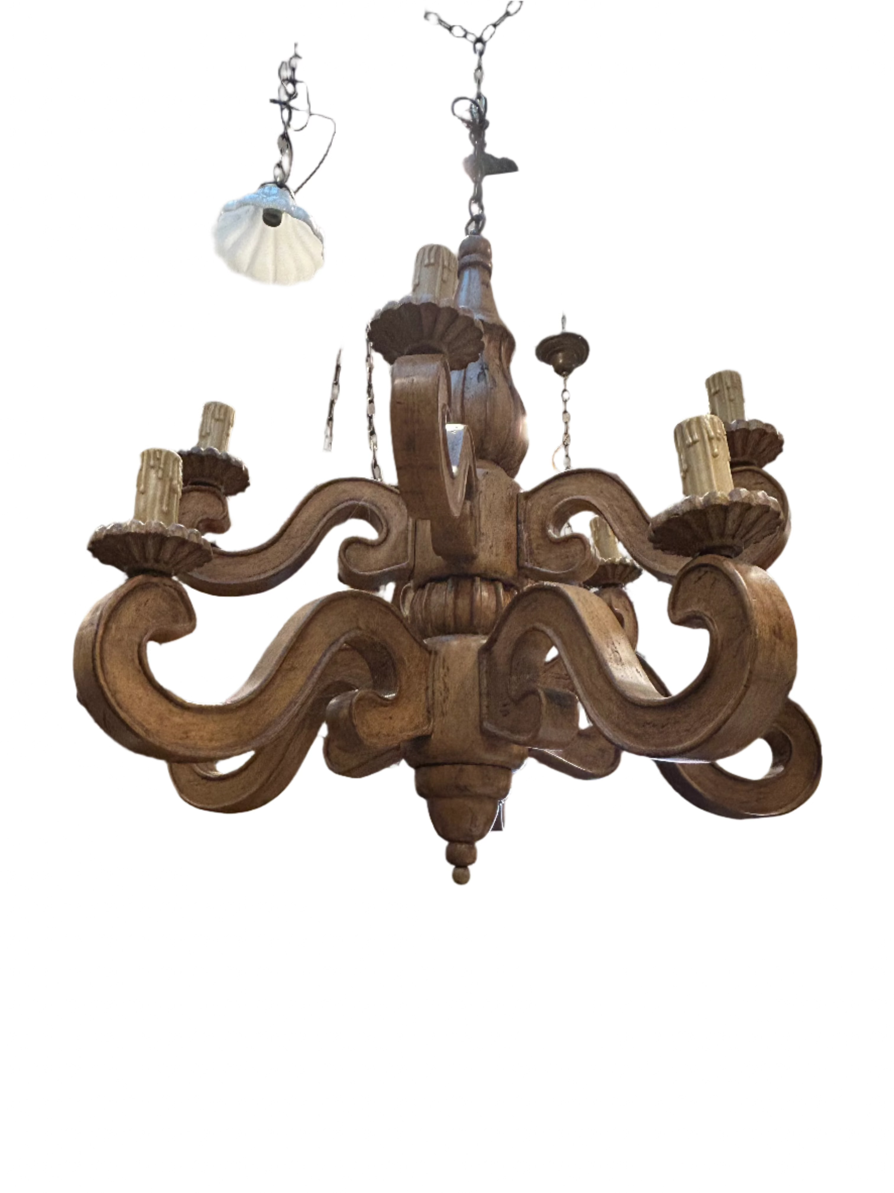 Late 20th C Carved Wood 10 Light French Provincial Style Chandelier | Work of Man