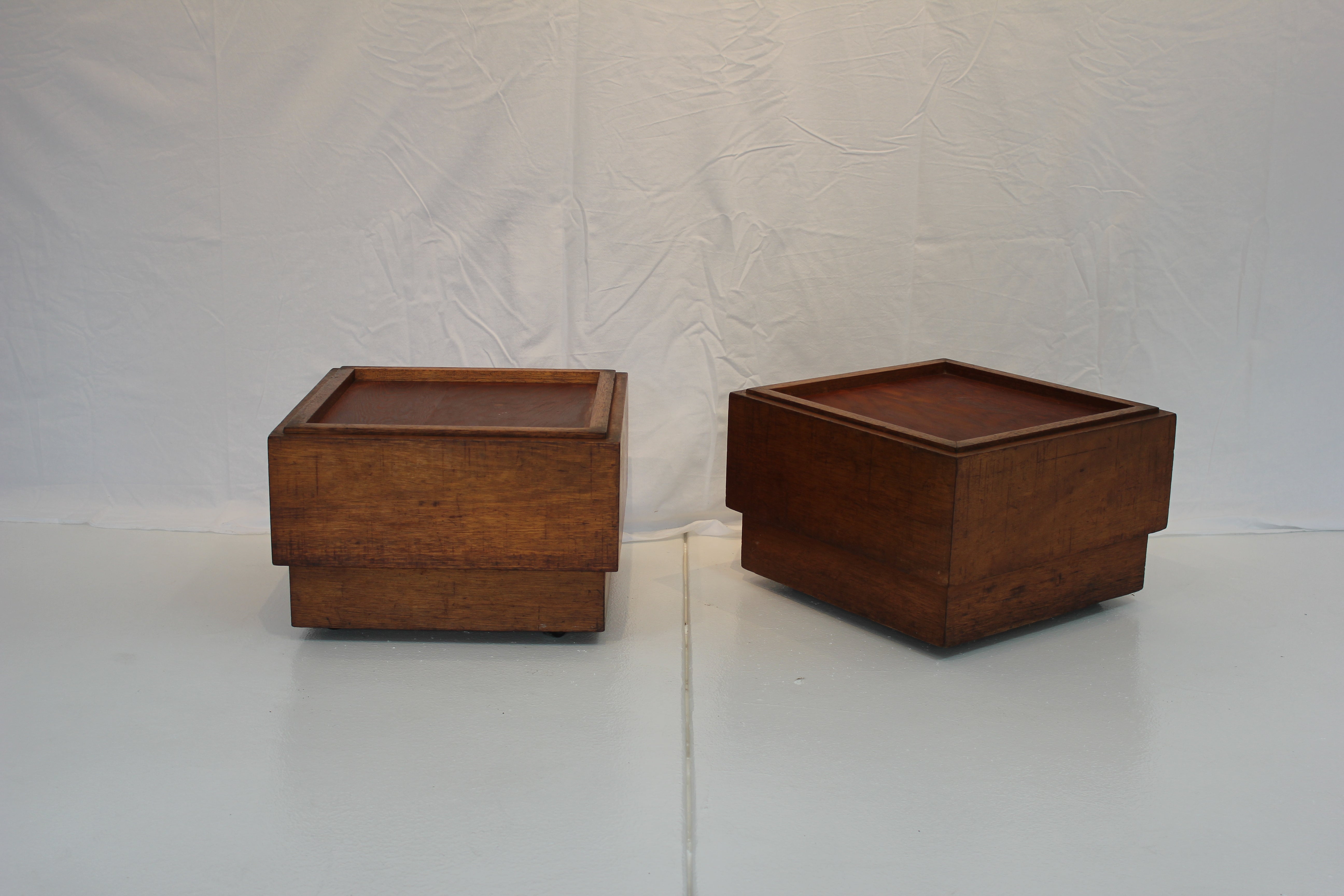 AF2-302: Antique Pair of c.1920's French Art Deco Walnut Seats on Casters