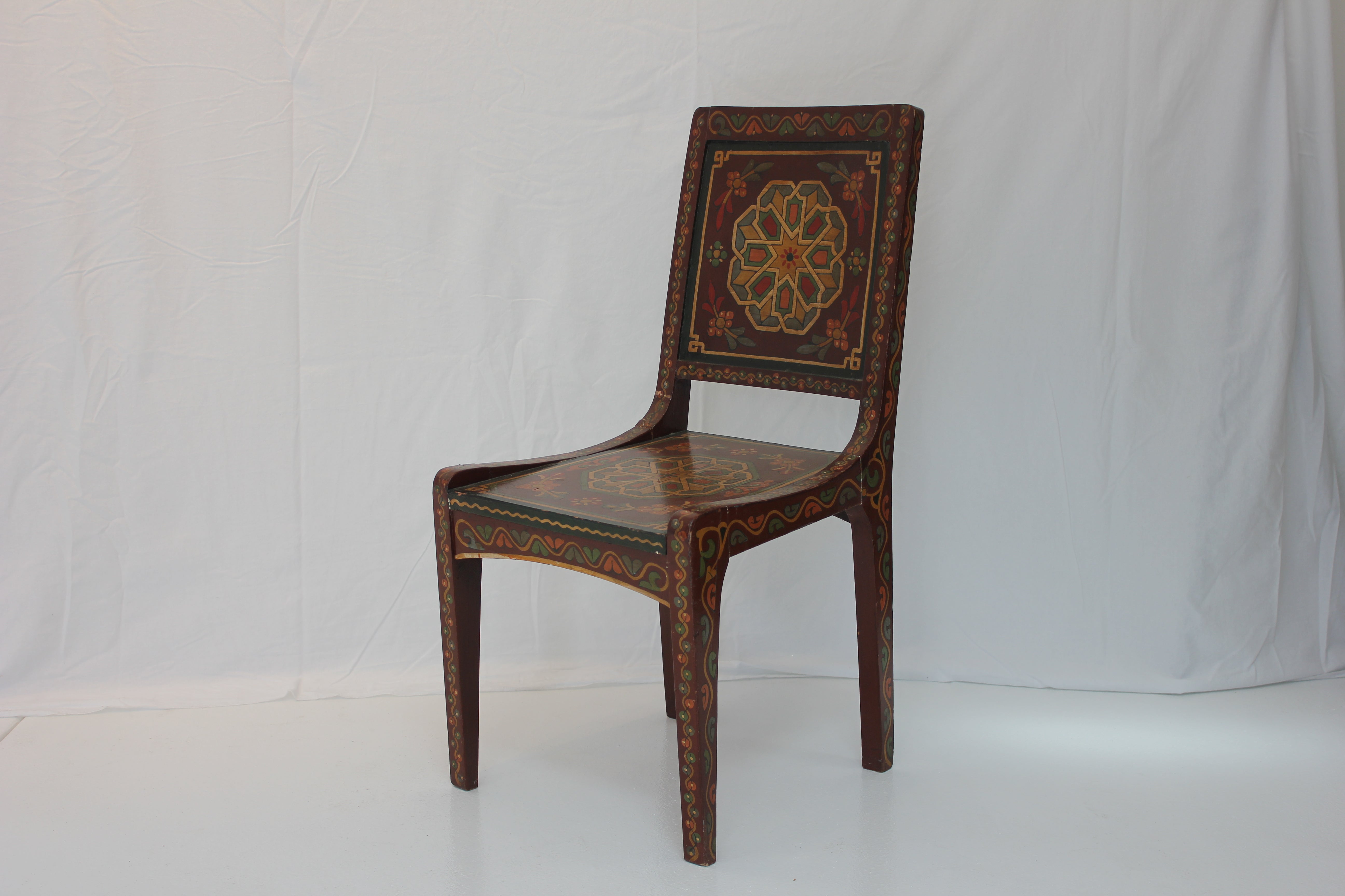 AF2-307: Vintage Moroccan Hand Painted Side Chair