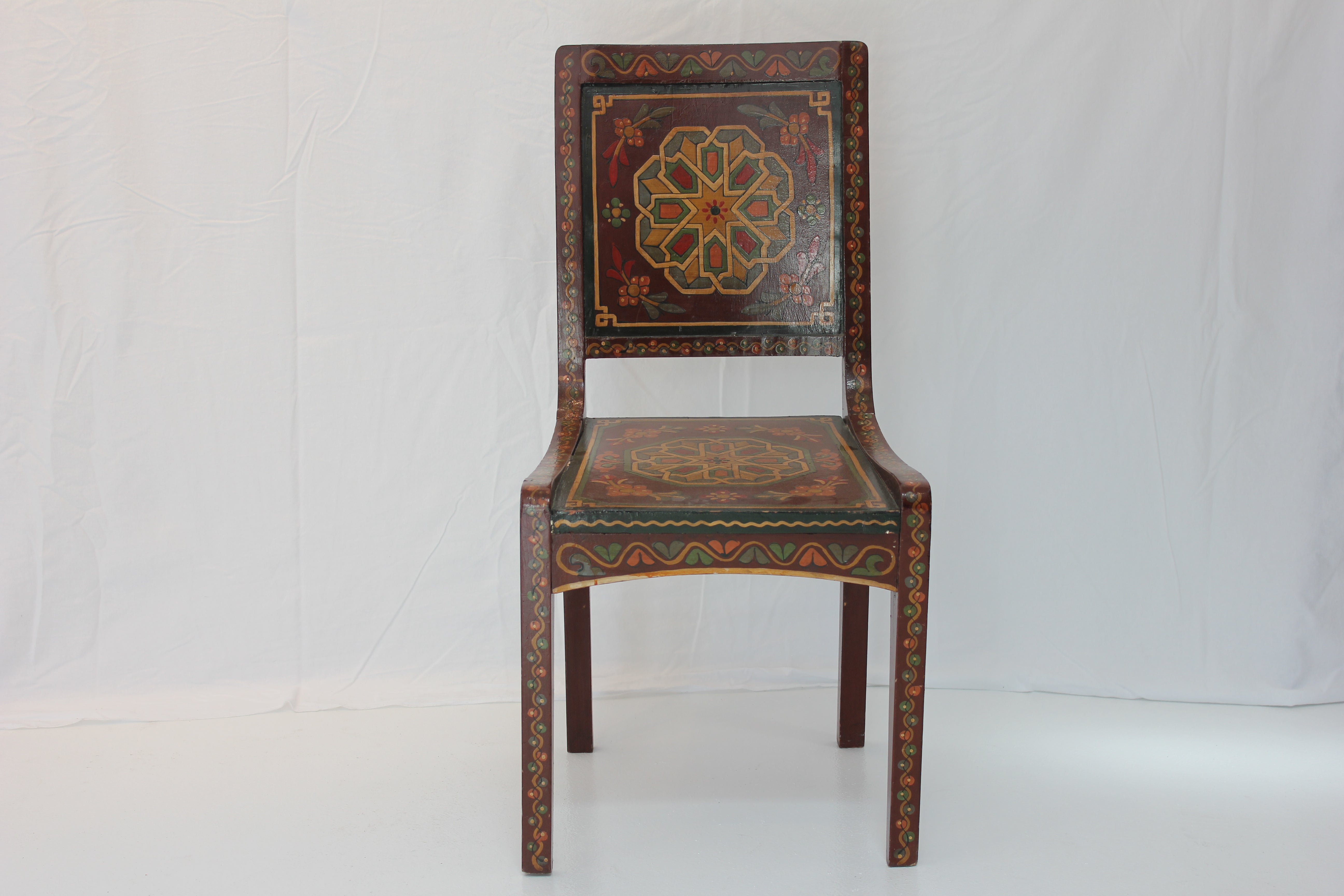 AF2-307: Vintage Moroccan Hand Painted Side Chair