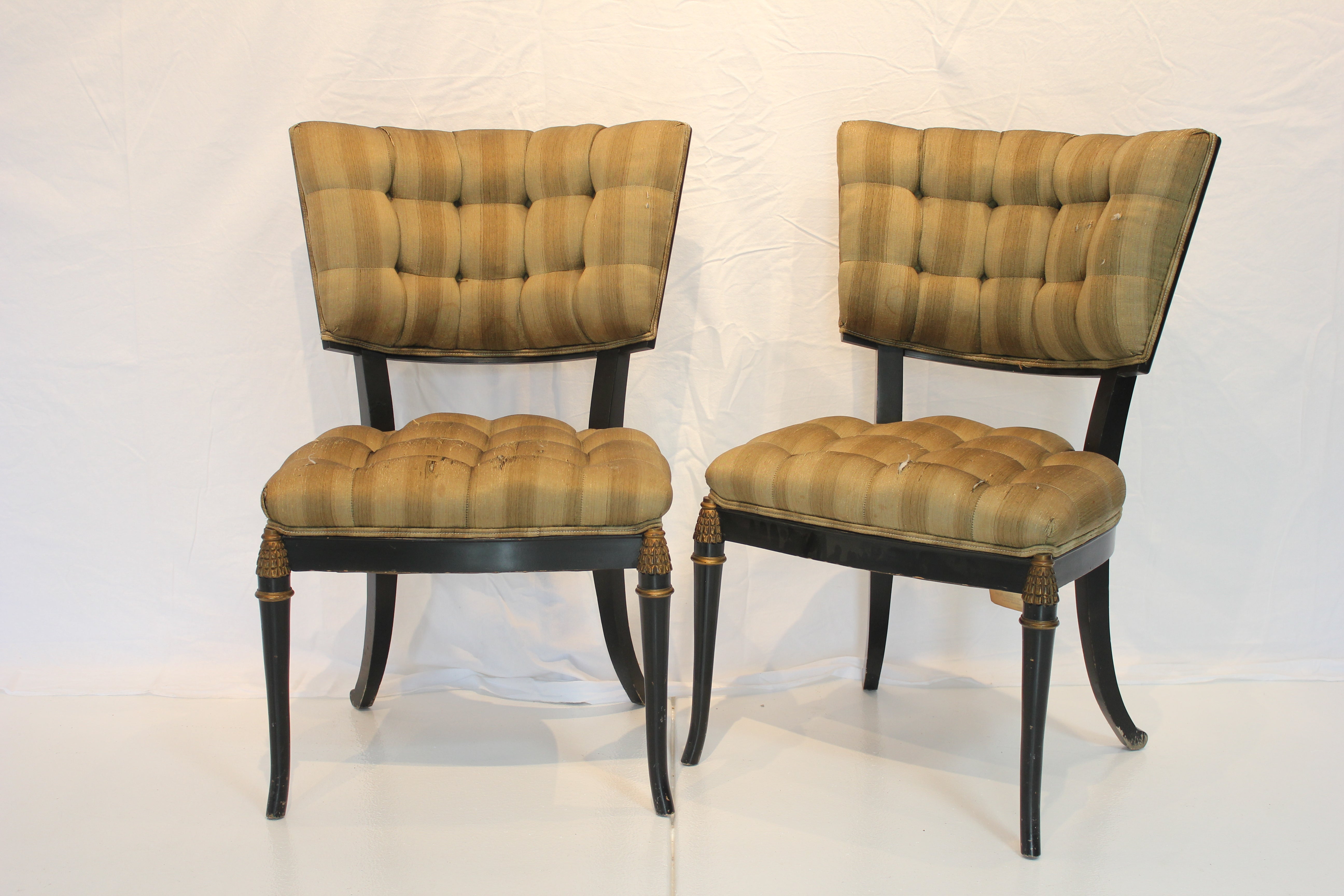 AF2-313: Vintage Pair of mid 20th Century Hollywood Regency Style Side Chairs (Needing New Upholstery)