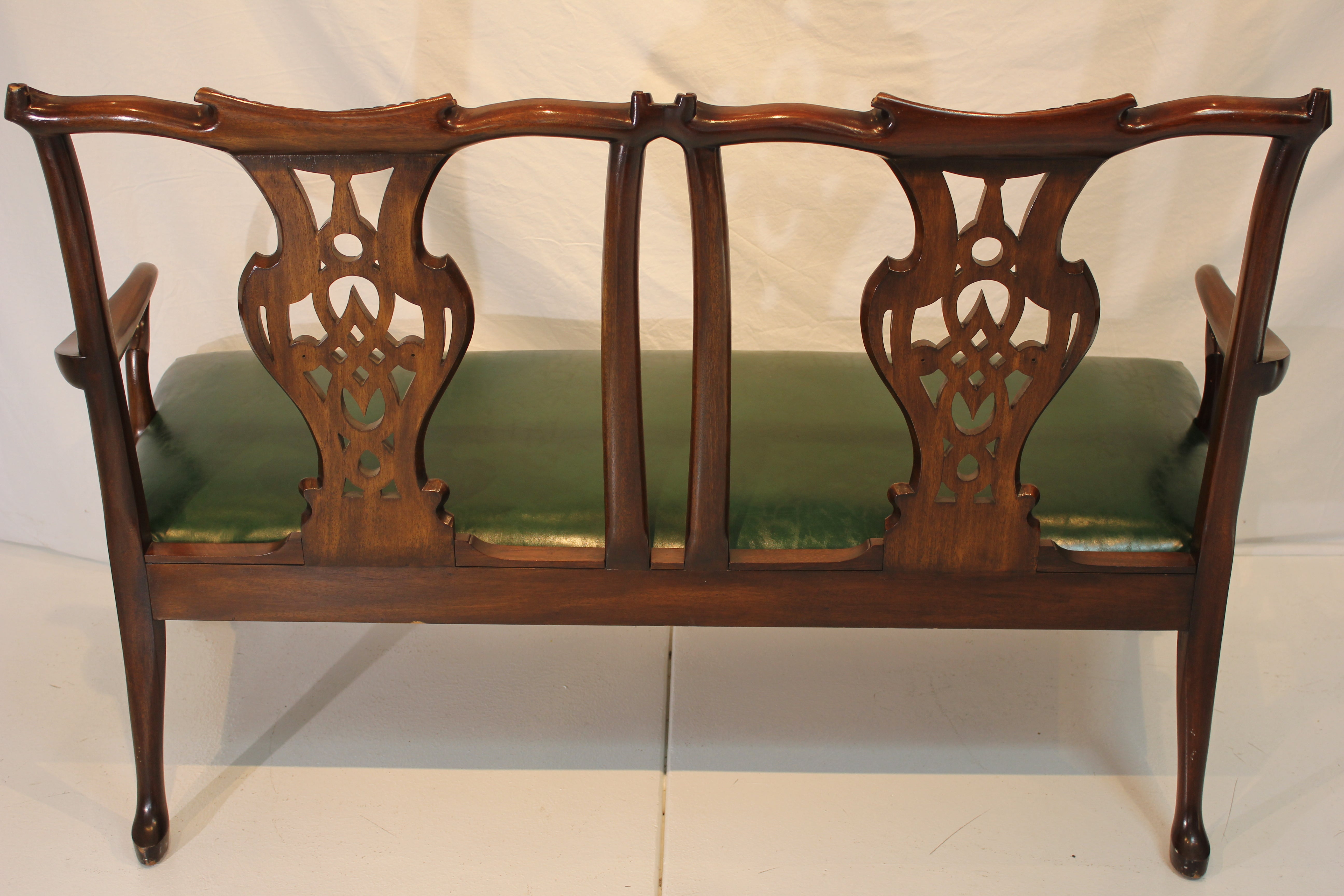 AF2-138: Antique Early 20th Century George III Style Carved Mahogany Double Chair Back Settee