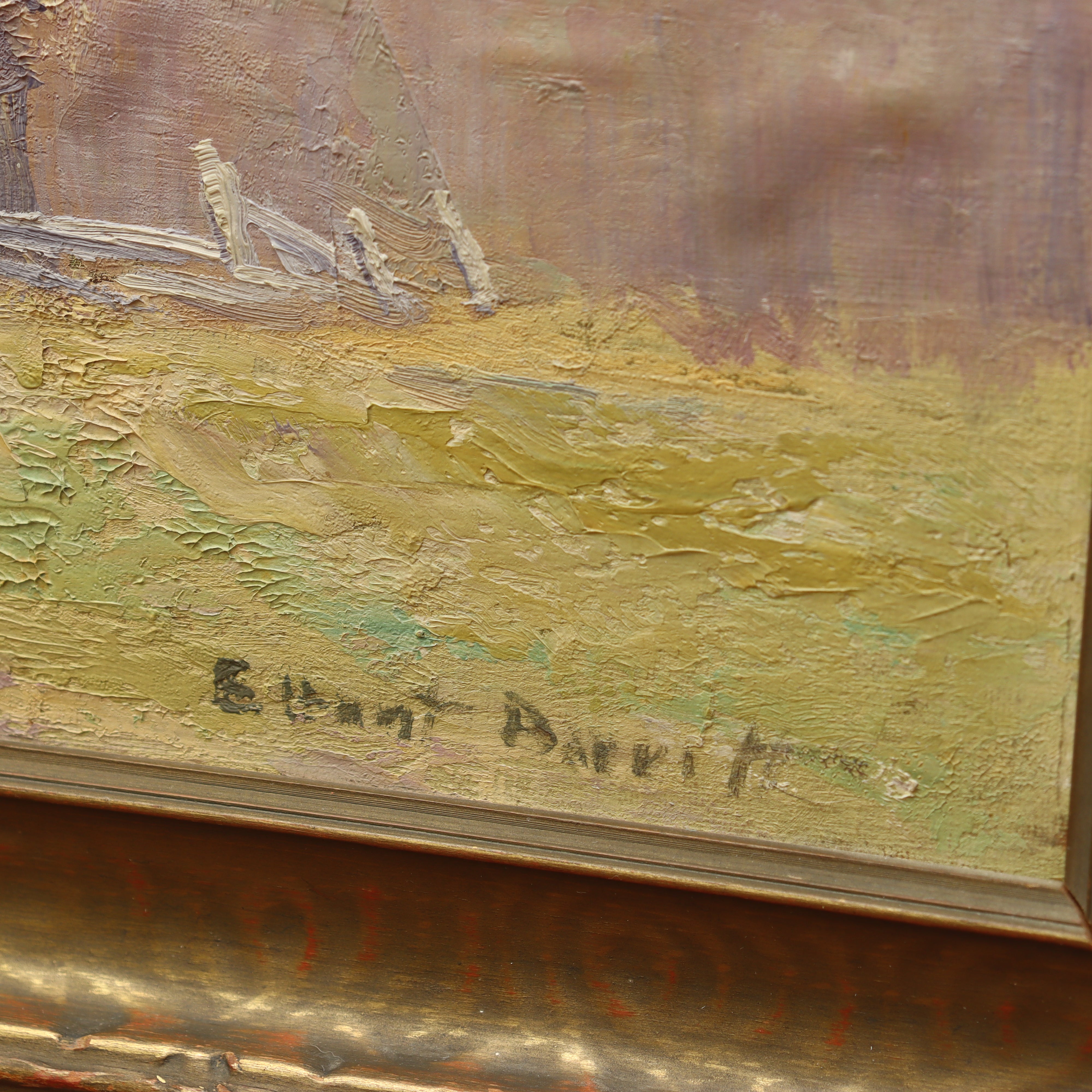 AW130 - Elizabeth Hunt Barrett Framed Oil on Canvas Painting - Fence Line
