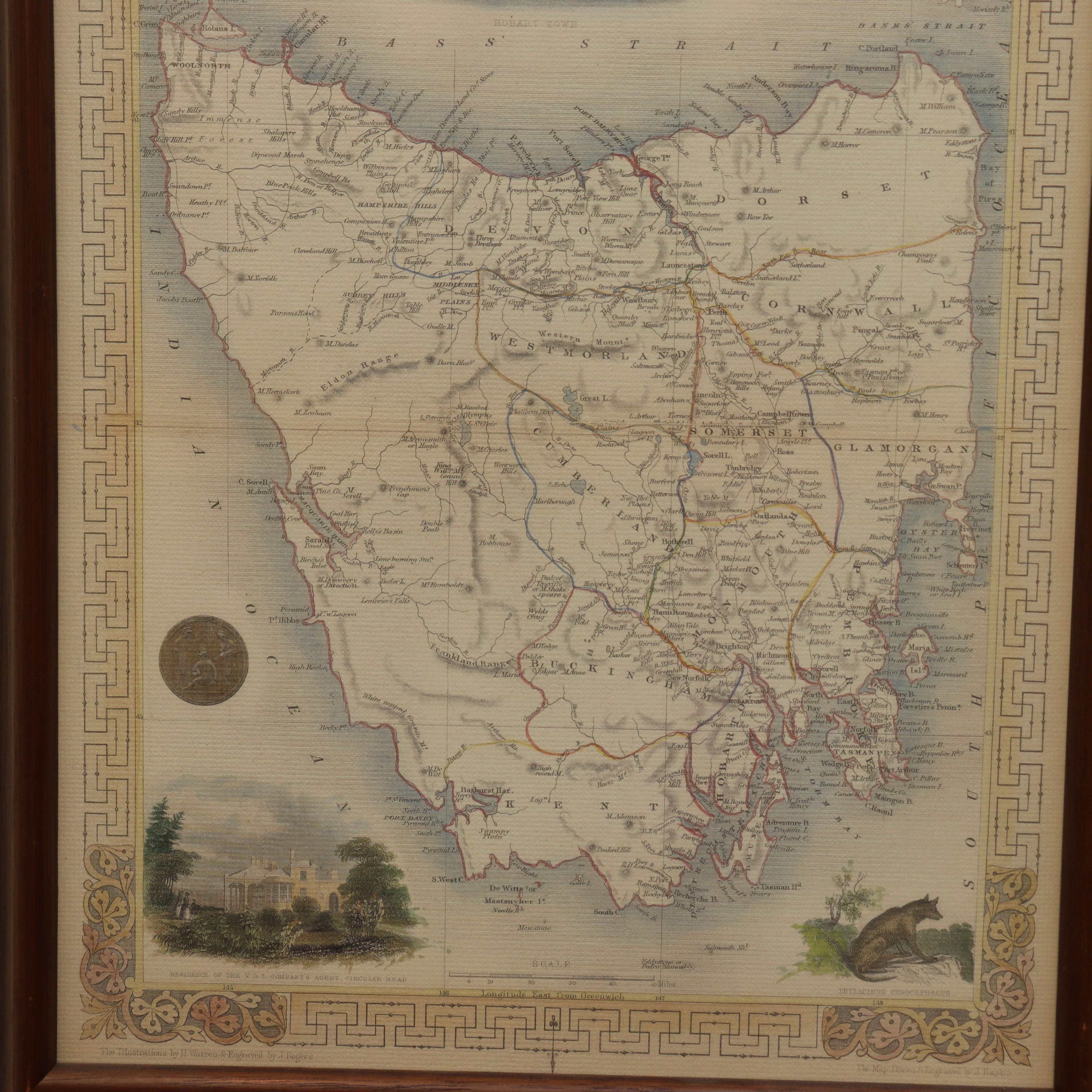 AW7-073: Later 20th Century Re-Printed Engraving of J. Rogers Map of Van Diemen's Land "Tasmania"