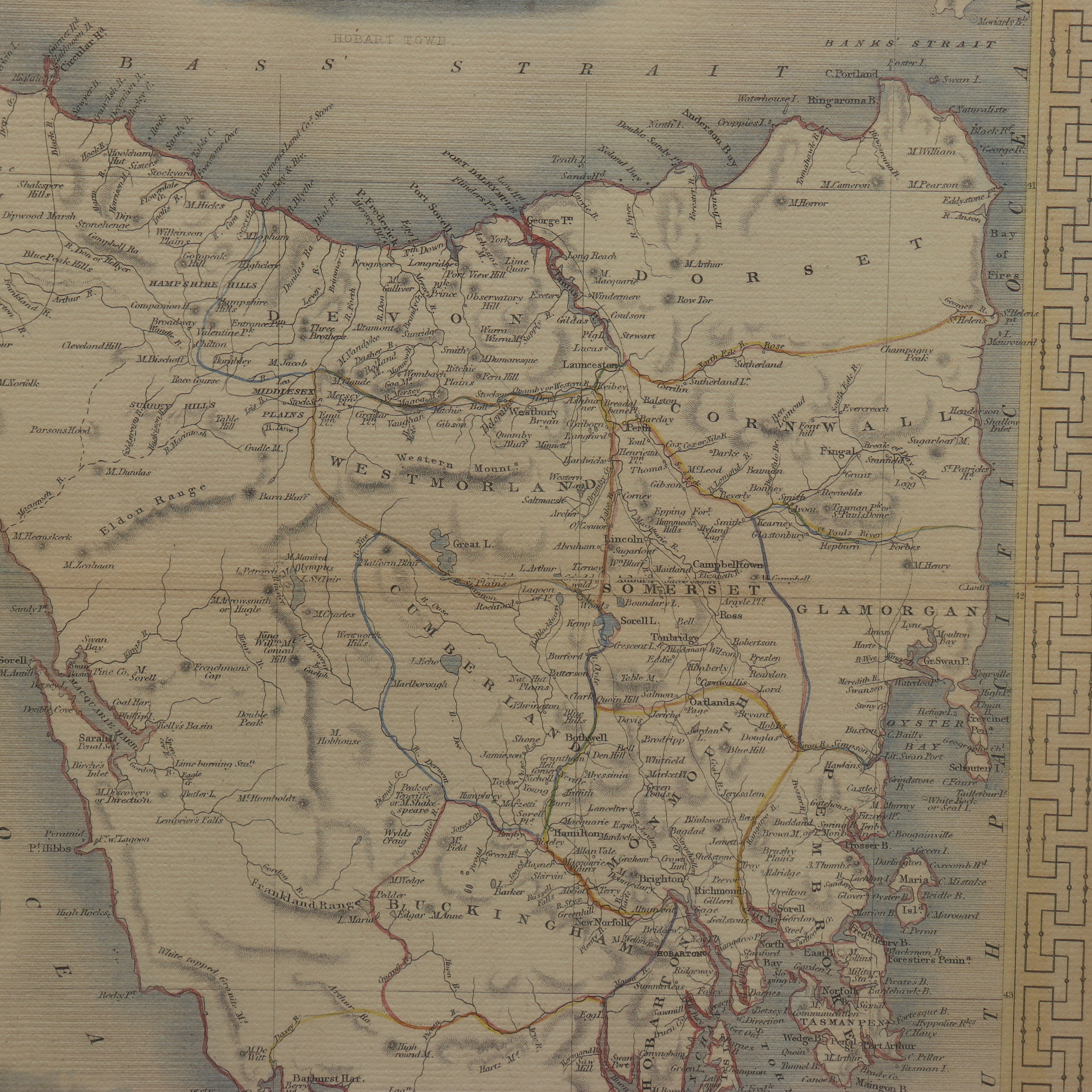 AW7-073: Later 20th Century Re-Printed Engraving of J. Rogers Map of Van Diemen's Land "Tasmania"