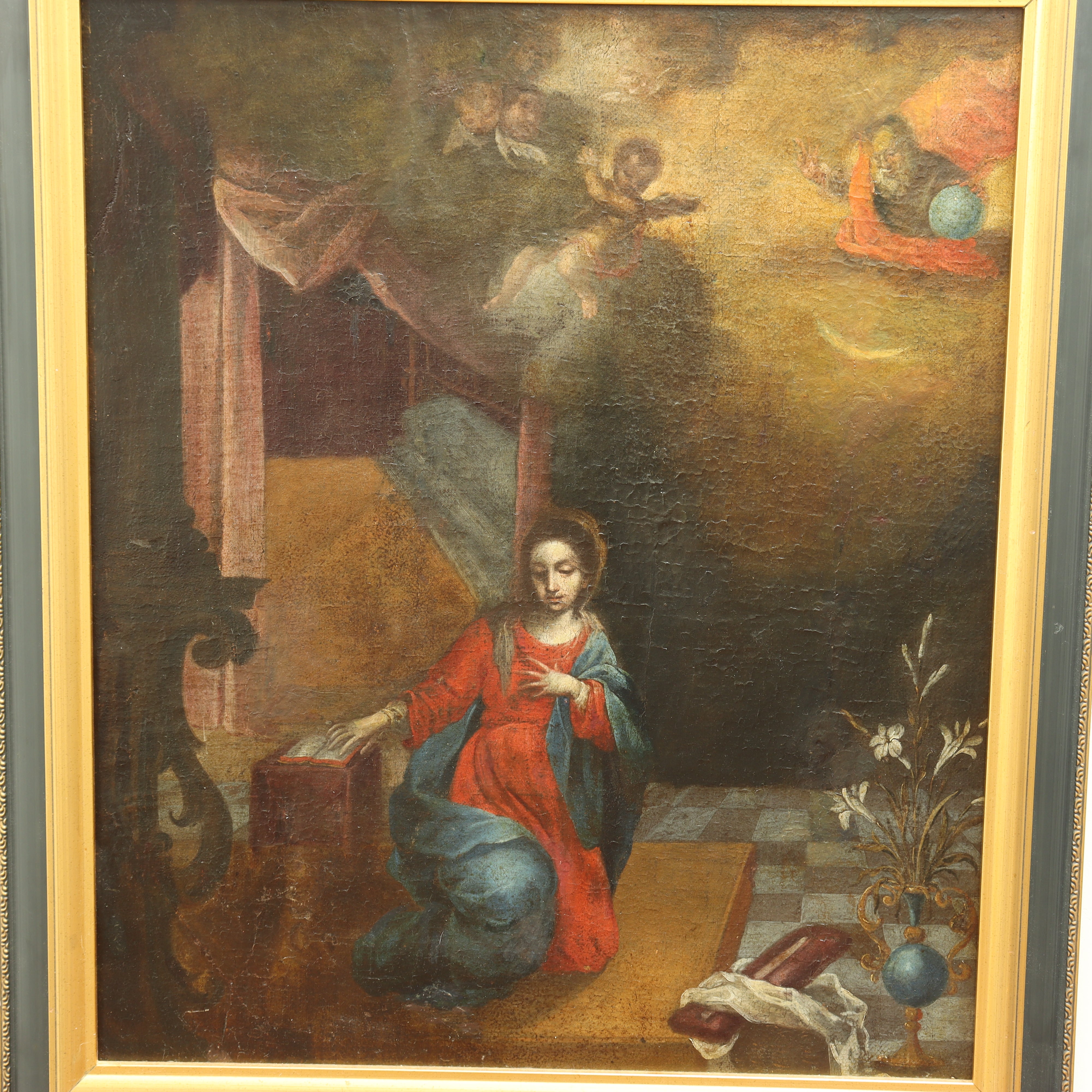 AW606: 18th Century Italian School Old Master - Adoration of Mary - Oil on Canvas Laid to Board