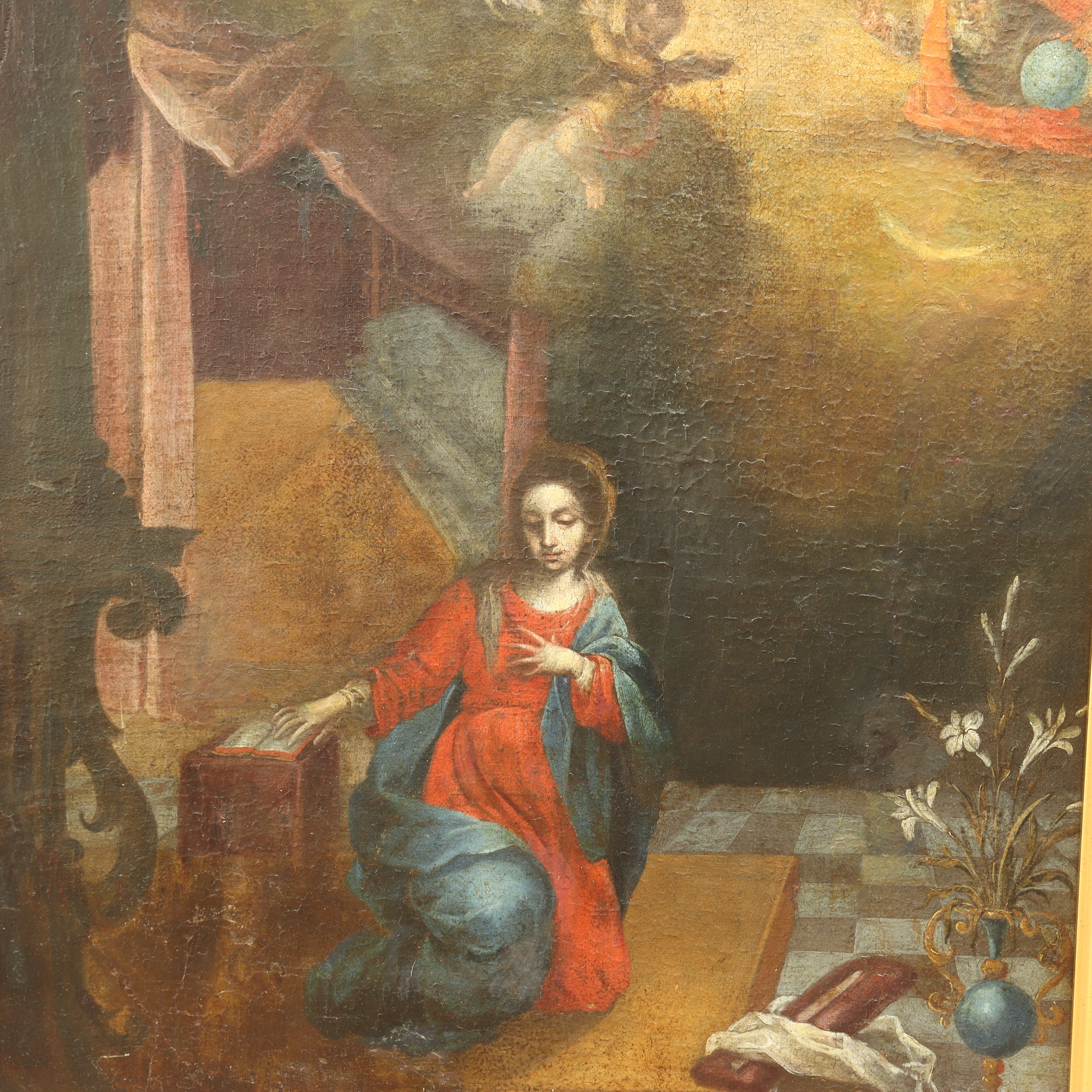 AW606: 18th Century Italian School Old Master - Adoration of Mary - Oil on Canvas Laid to Board