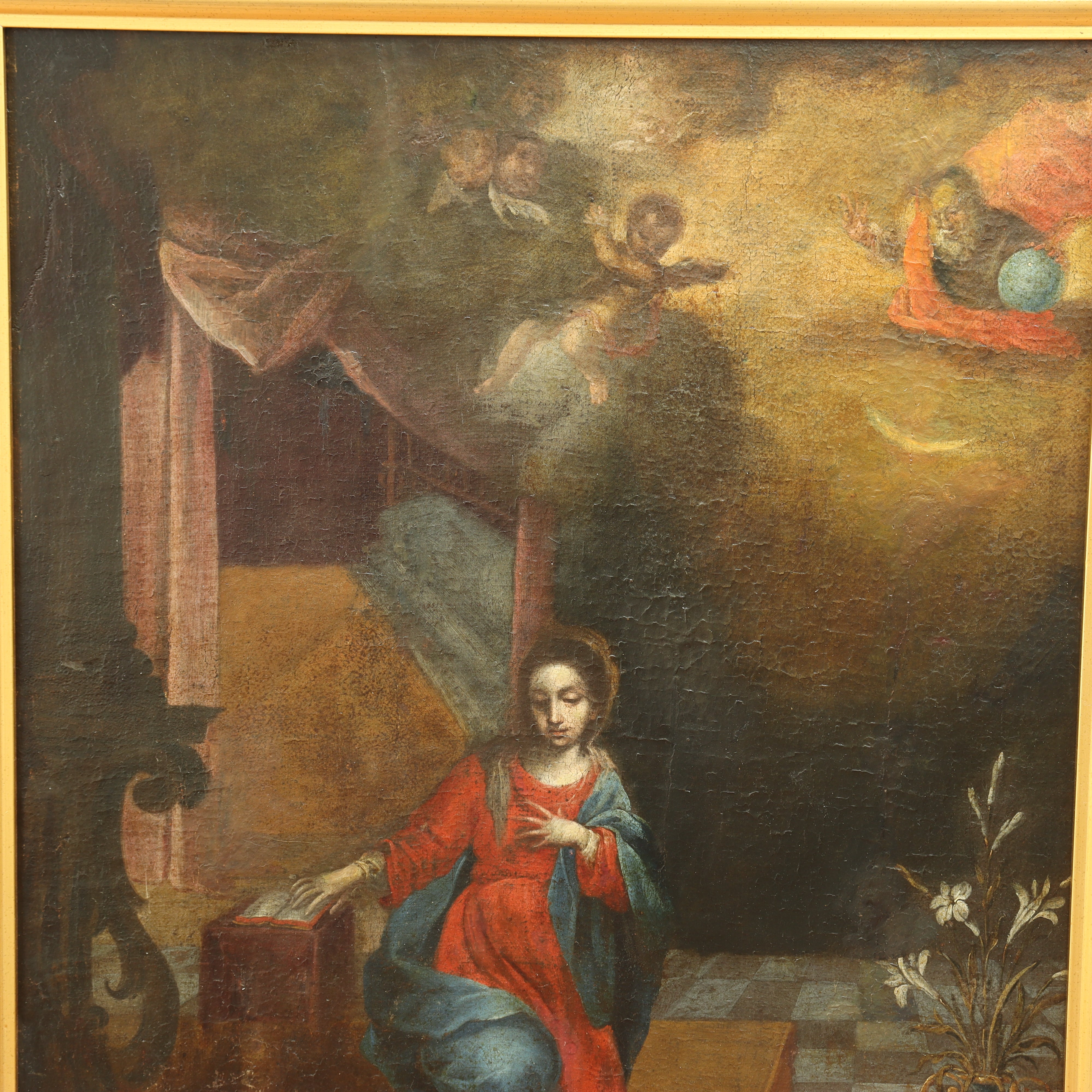 AW606: 18th Century Italian School Old Master - Adoration of Mary - Oil on Canvas Laid to Board