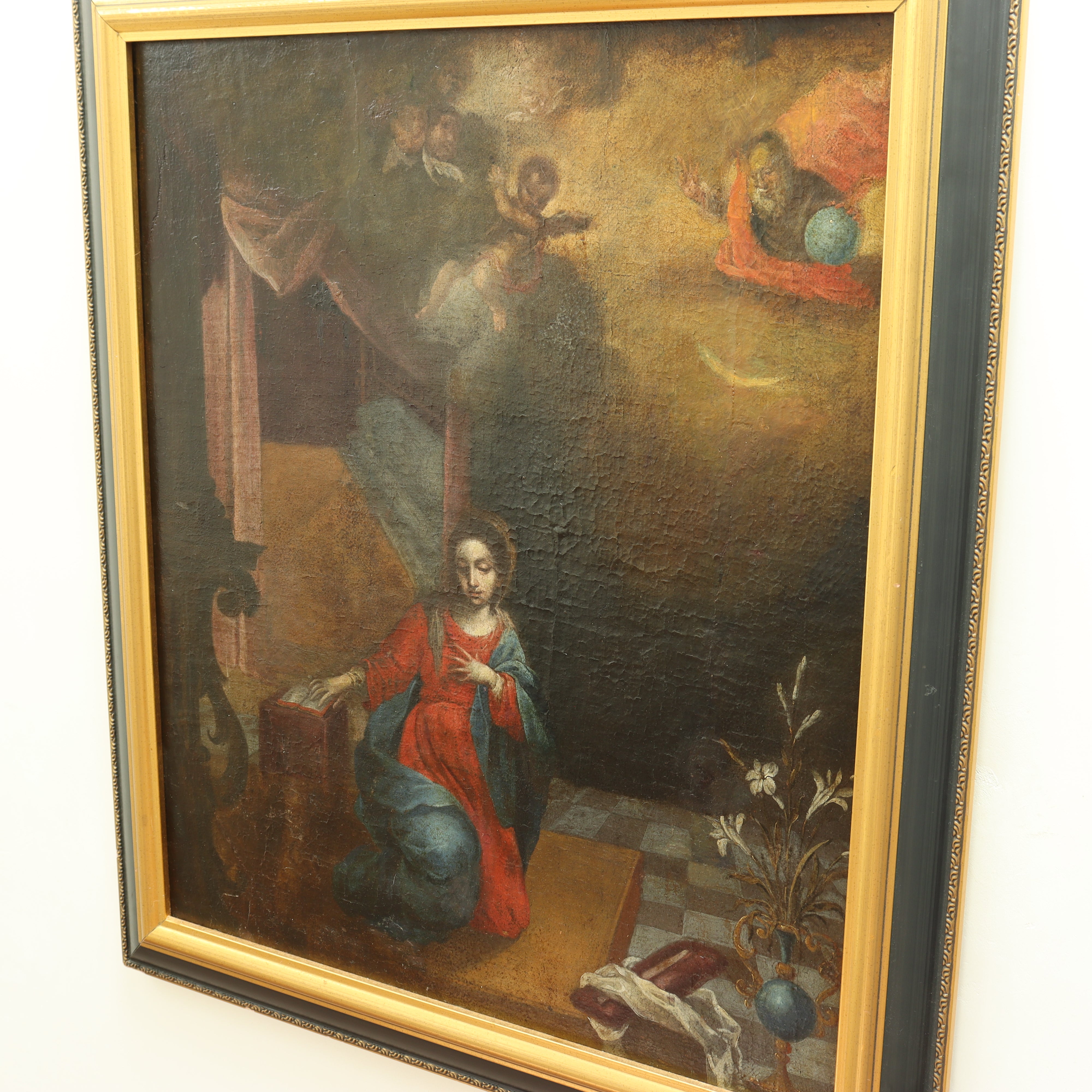 AW606: 18th Century Italian School Old Master - Adoration of Mary - Oil on Canvas Laid to Board