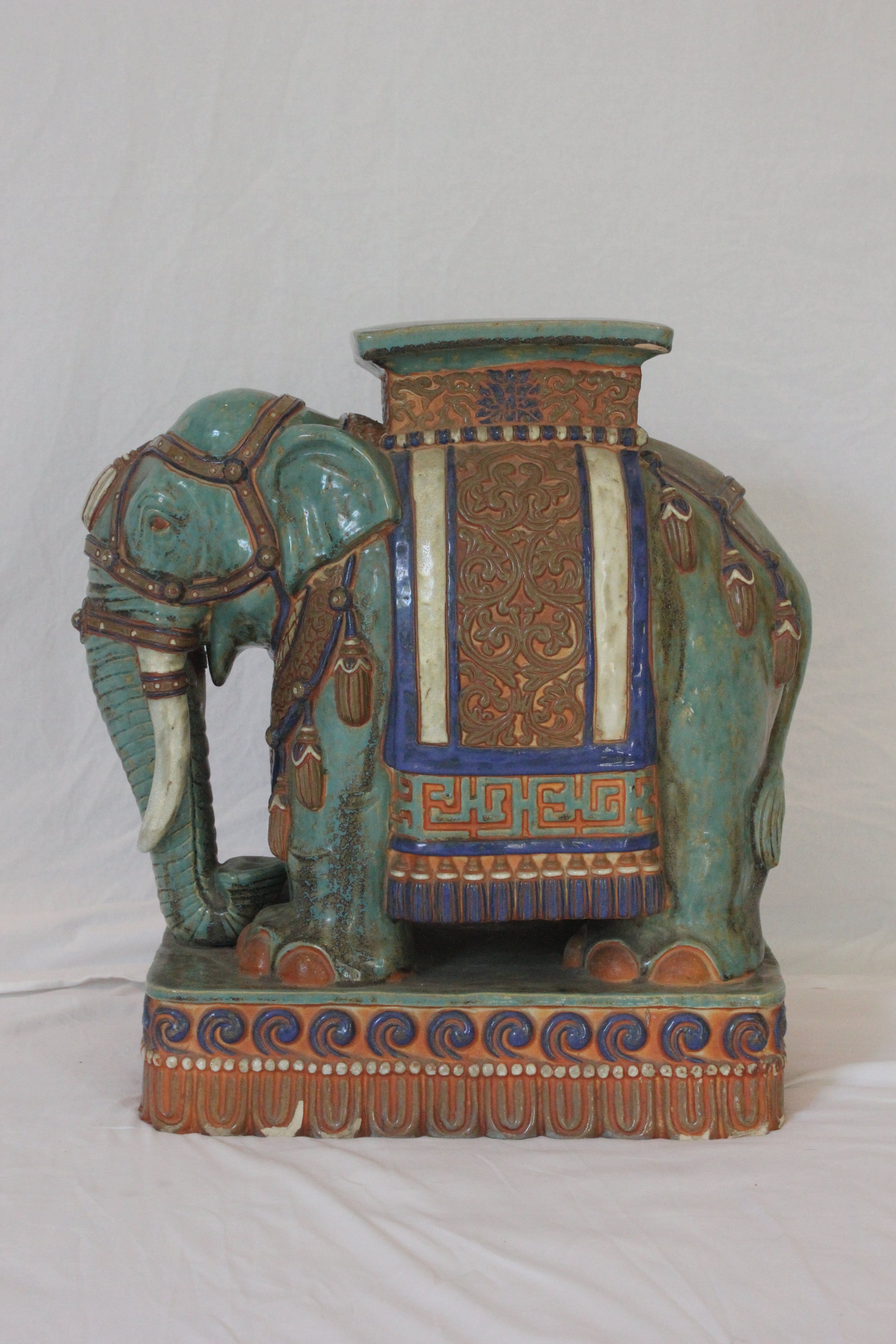 AF2-378: Antique Early 20th Century Polychrome Chinese Elephant Garden Seat