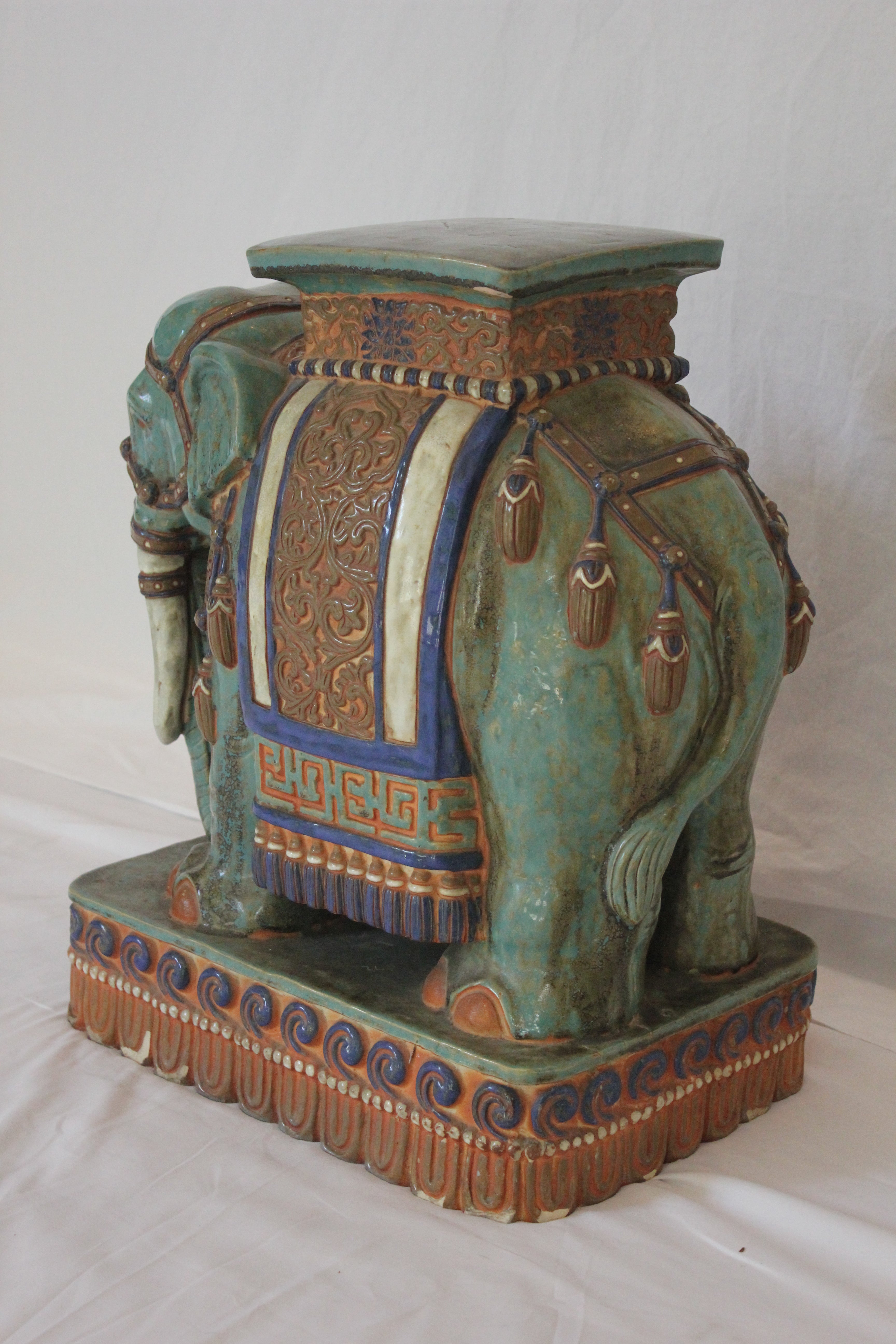 AF2-378: Antique Early 20th Century Polychrome Chinese Elephant Garden Seat