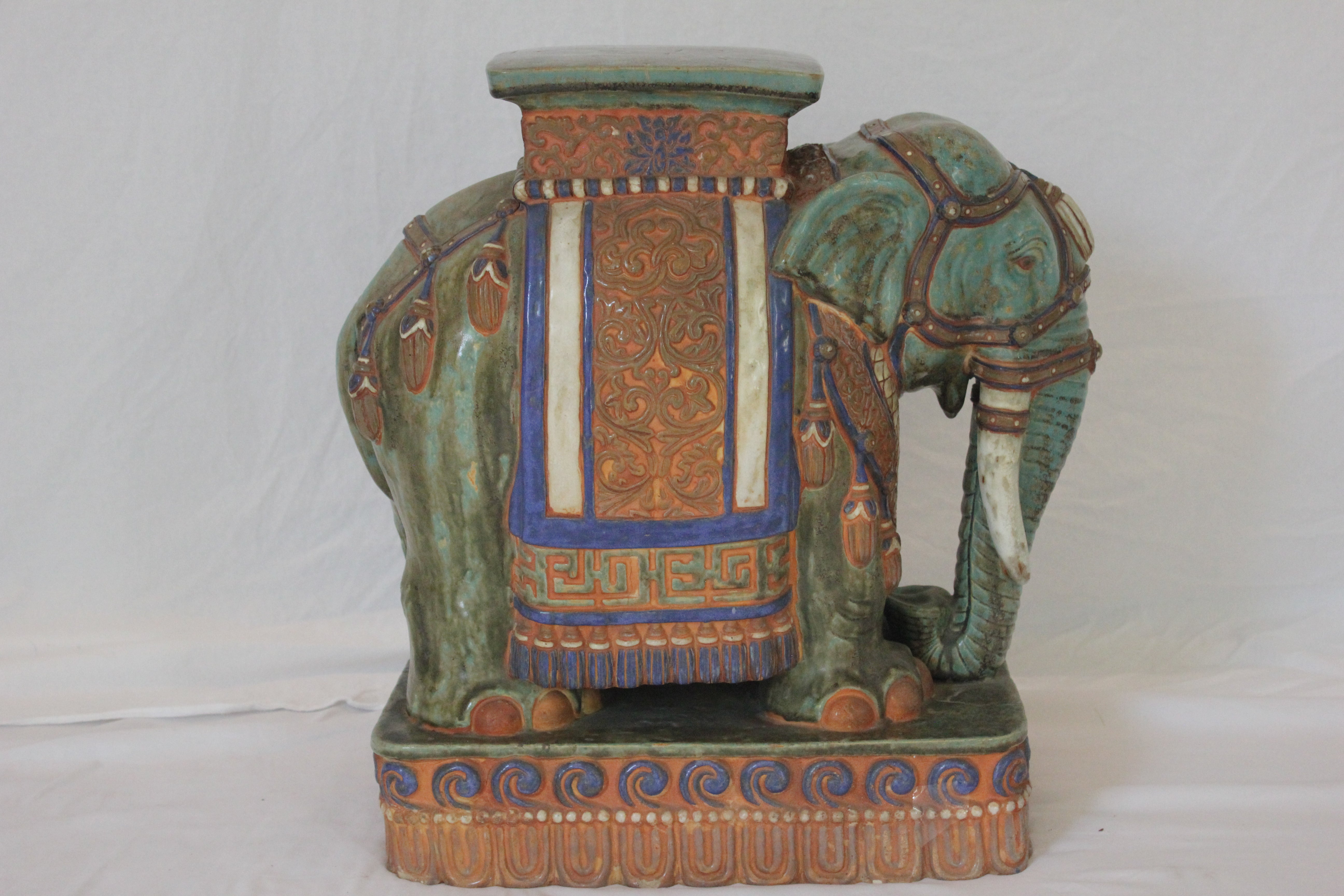 AF2-378: Antique Early 20th Century Polychrome Chinese Elephant Garden Seat