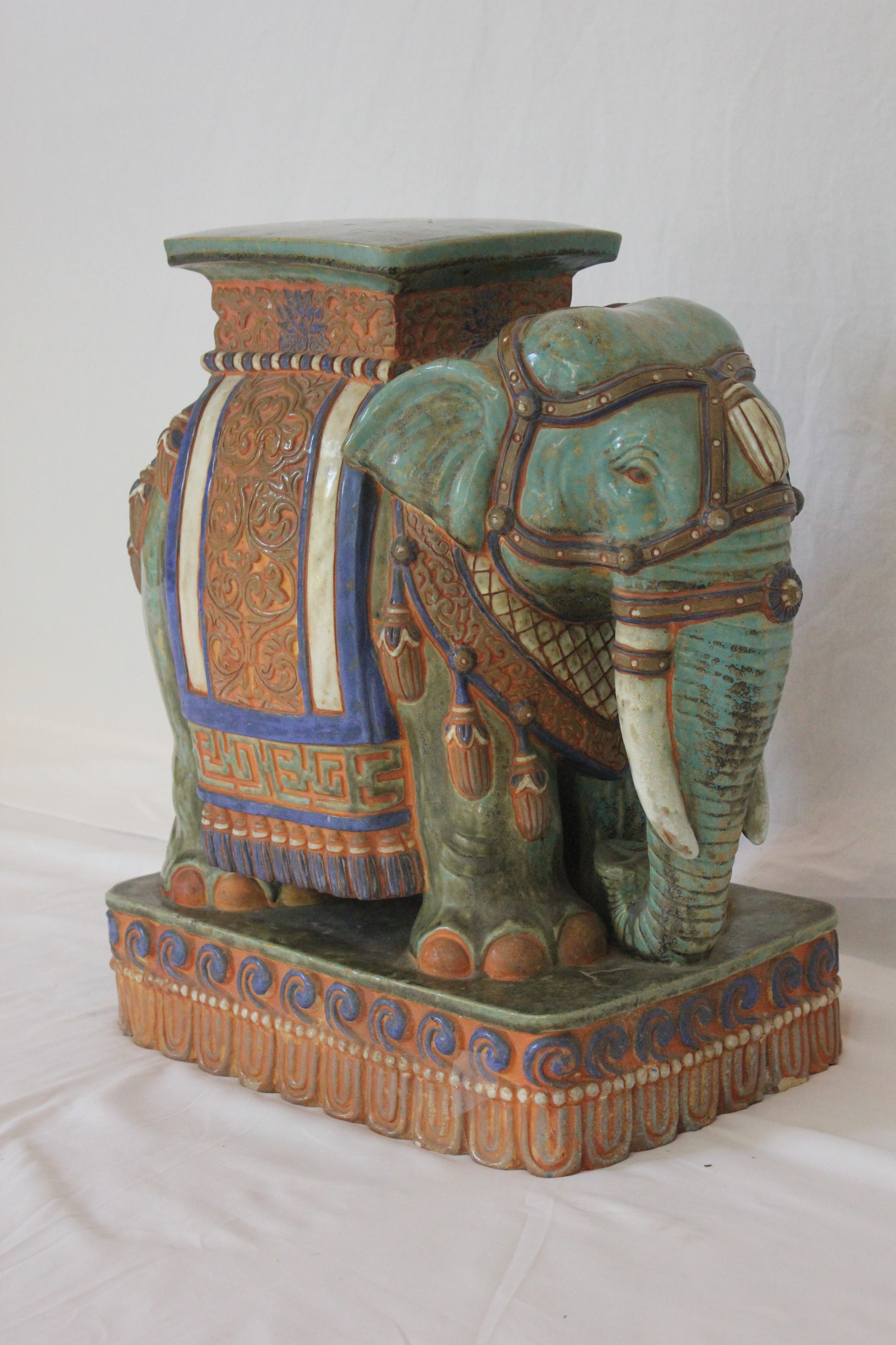 AF2-378: Antique Early 20th Century Polychrome Chinese Elephant Garden Seat