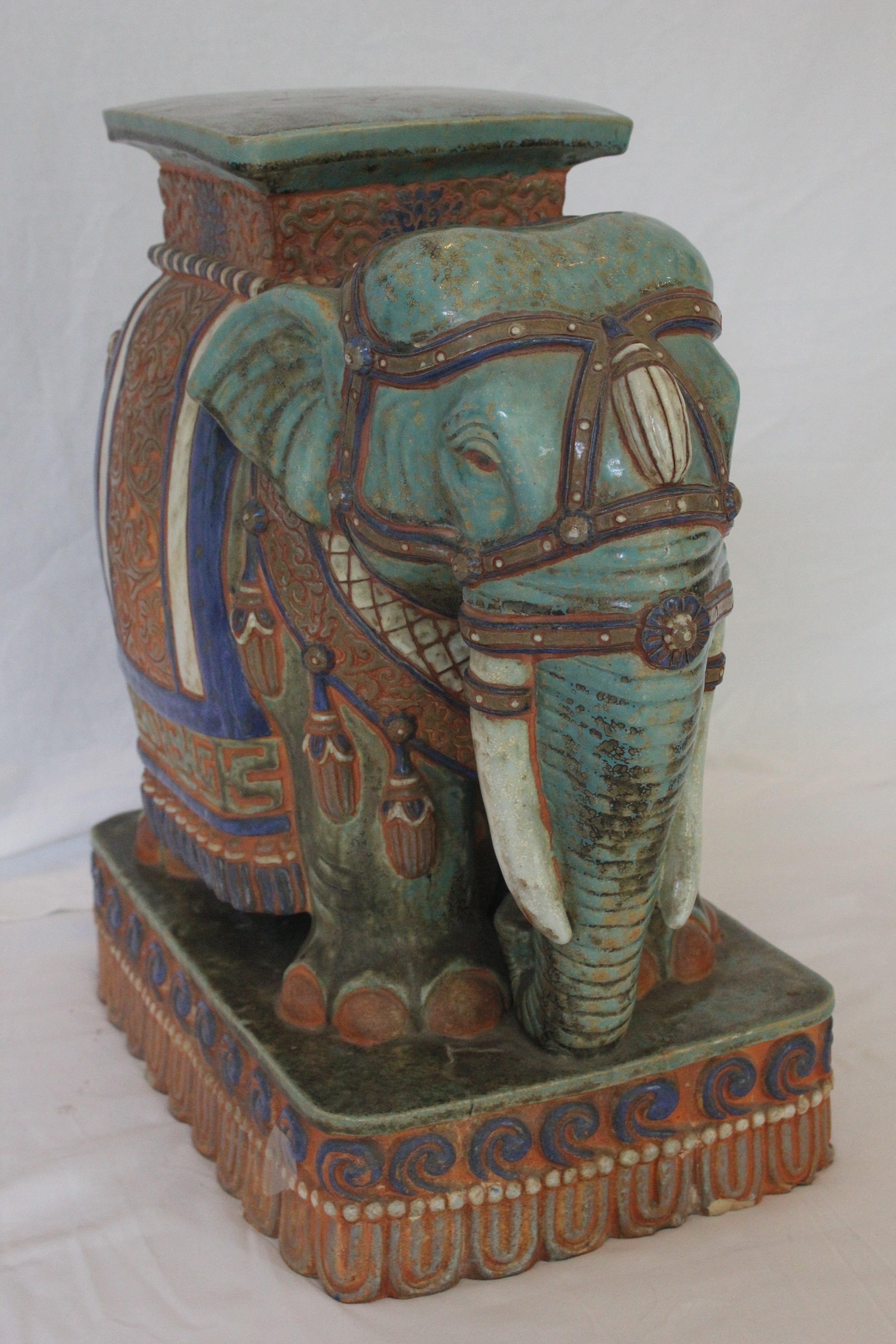 AF2-378: Antique Early 20th Century Polychrome Chinese Elephant Garden Seat