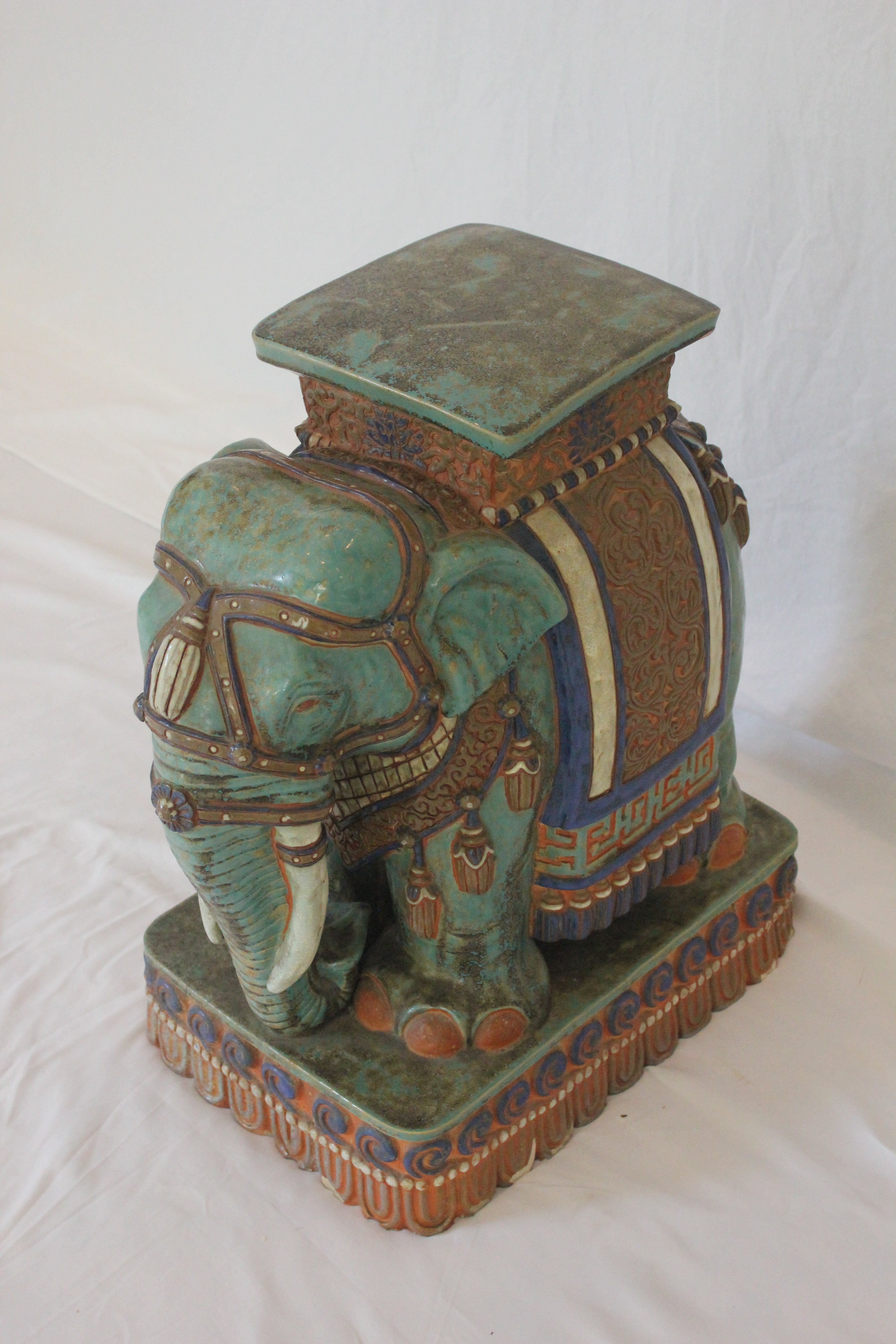 AF2-378: Antique Early 20th Century Polychrome Chinese Elephant Garden Seat